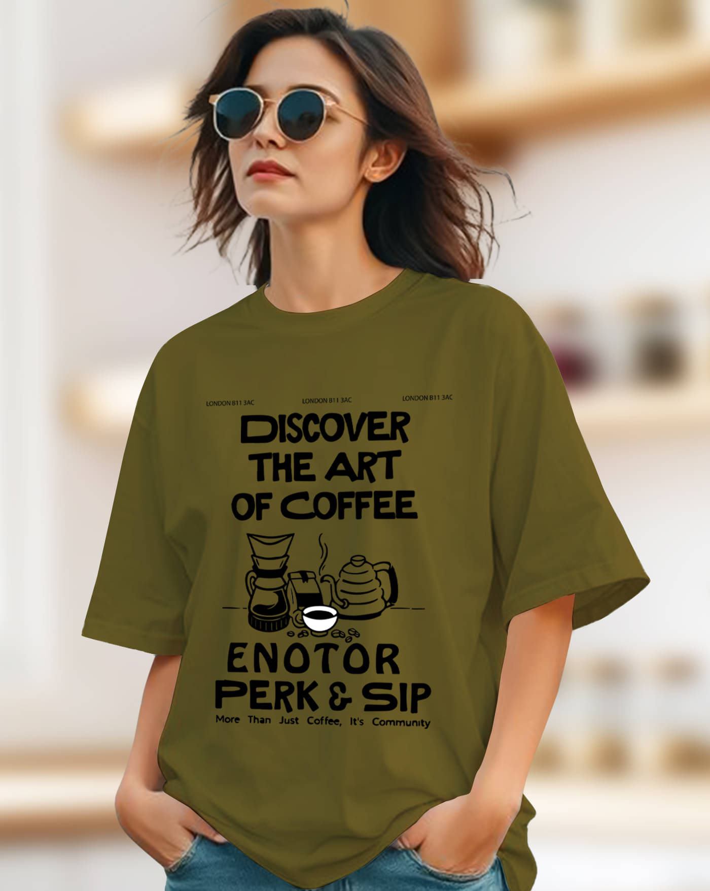     			ENITOR Women Cotton Blend Printed Oversized Round Neck T-Shirt ( Green )