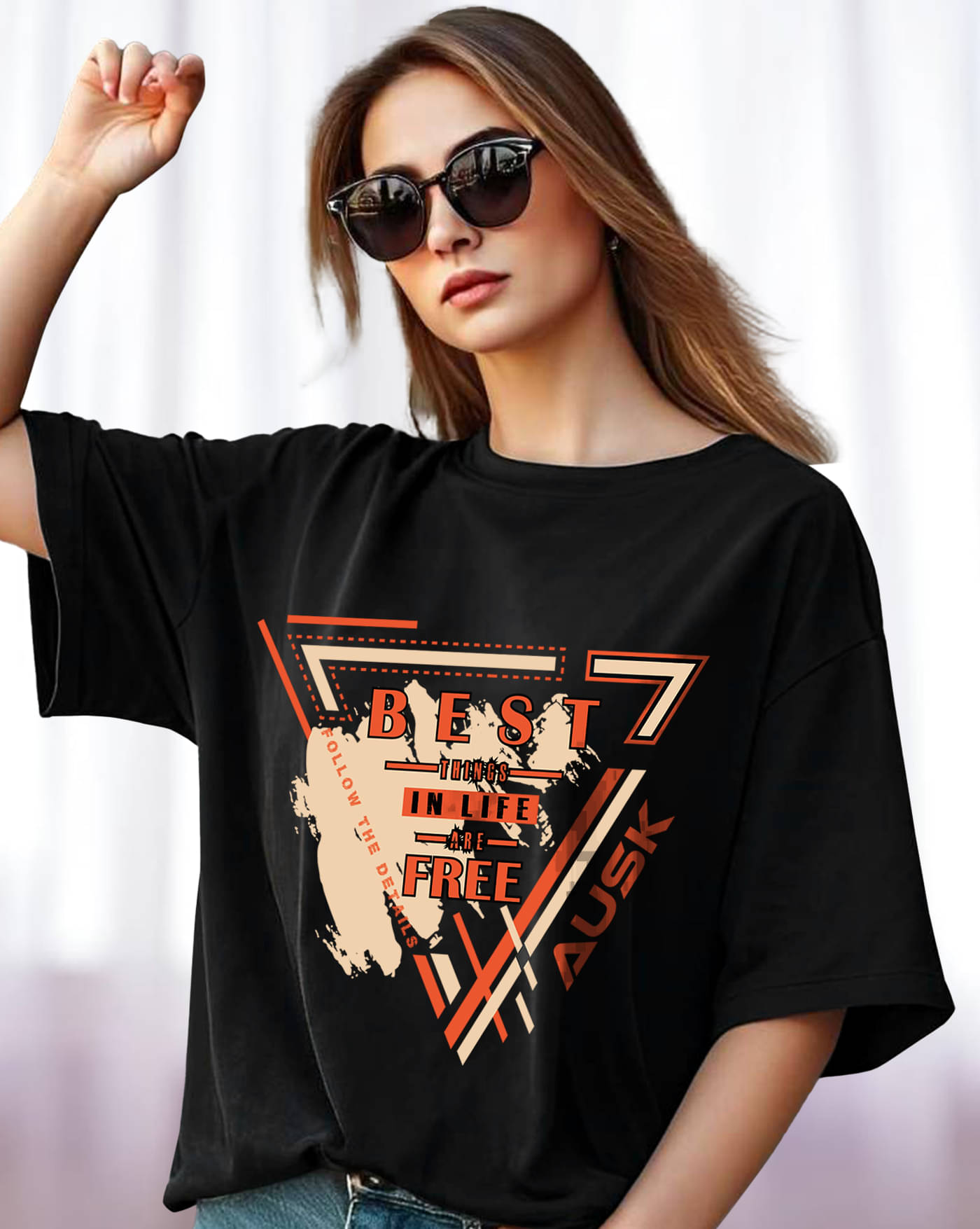 ENITOR Women Cotton Blend Printed Oversized Round Neck T-Shirt ( Black ) ENITOR Women Cotton Blend Printed Oversized Round Neck T-Shirt ( Black )