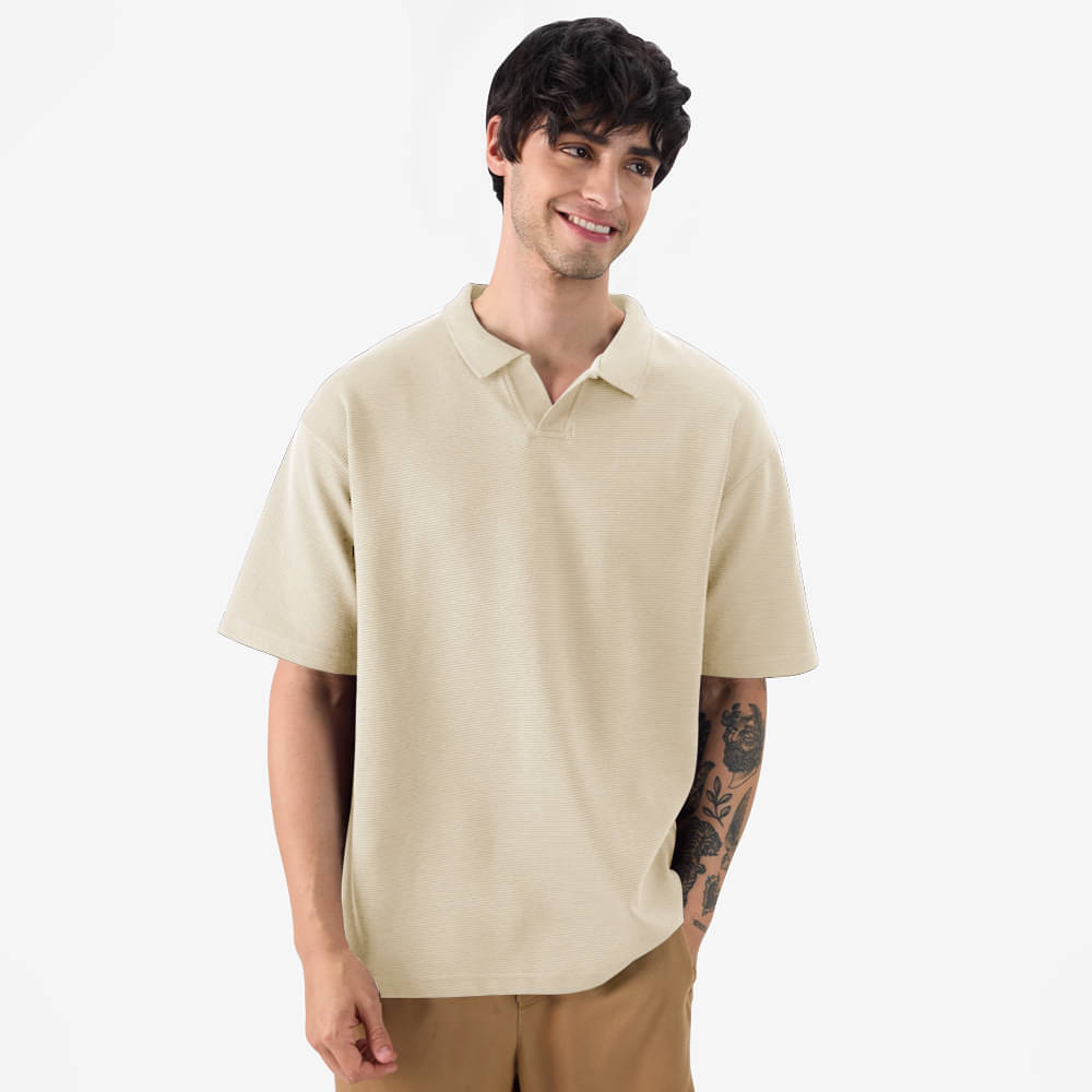 Eyebogler Men Cotton Blend Oversized Fit Solid Polo T Shirt ( Beige ) Eyebogler Men Cotton Blend Oversized Fit Solid Polo T Shirt ( Beige )