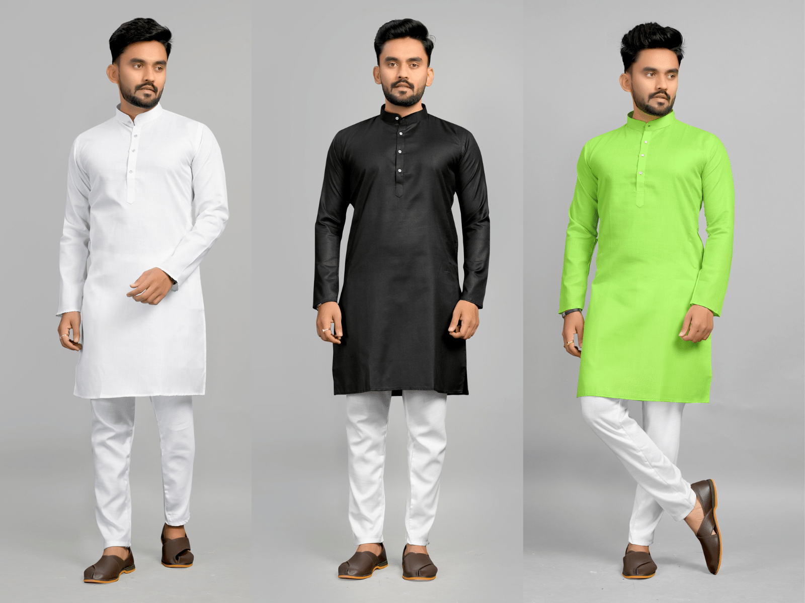 Fashionfricks Light Green Cotton Blend Men's Regular Kurta ( Pack of 3 ) Fashionfricks Light Green Cotton Blend Men's Regular Kurta ( Pack of 3 )