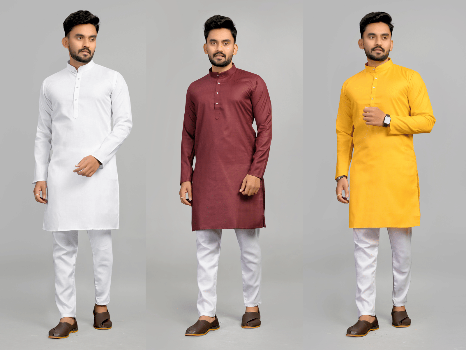     			Fashionfricks Mustard Cotton Blend Men's Regular Kurta ( Pack of 3 )
