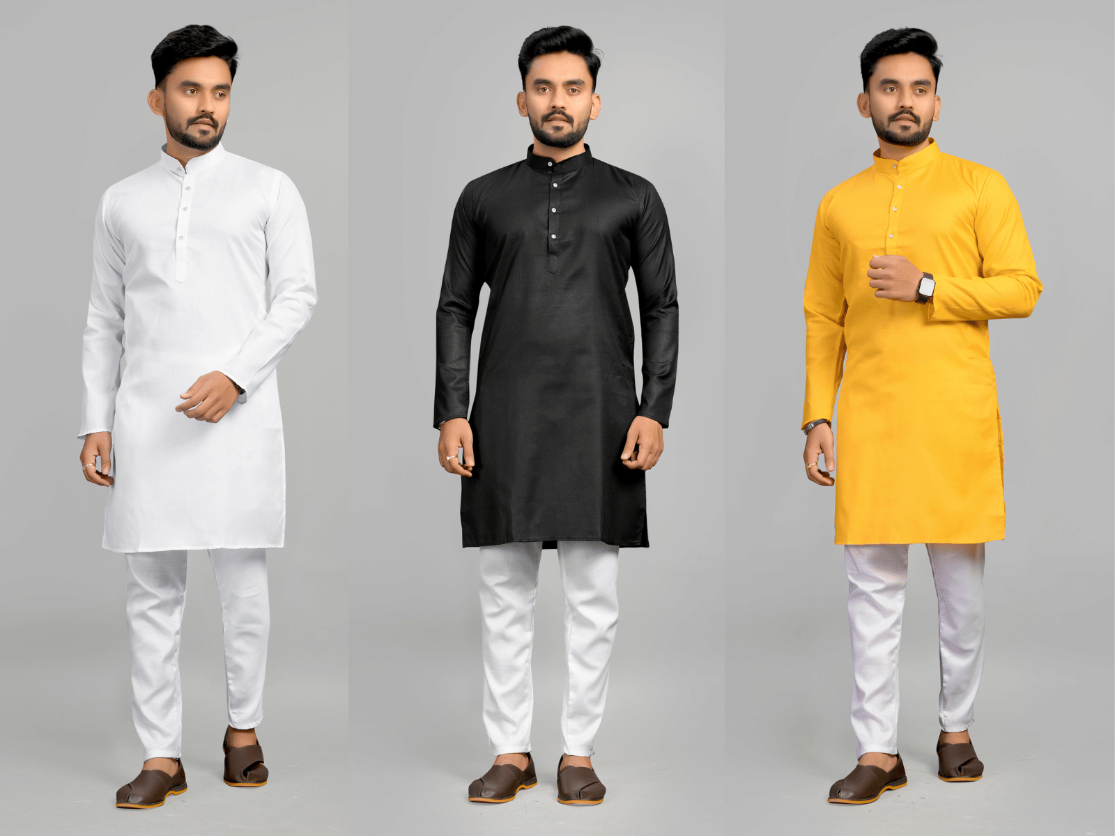     			Fashionfricks Mustard Cotton Blend Men's Regular Kurta ( Pack of 3 )