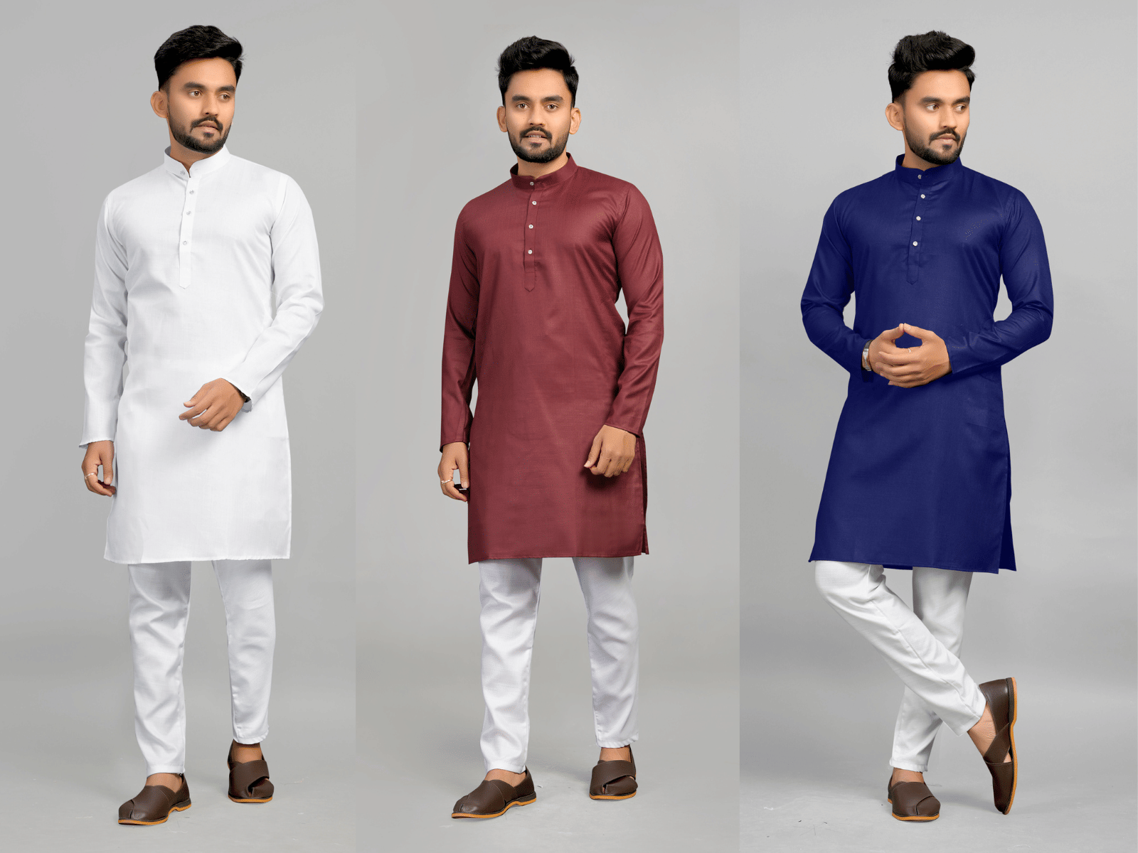 Fashionfricks Navy Blue Cotton Blend Men's Regular Kurta ( Pack of 3 ) Fashionfricks Navy Blue Cotton Blend Men's Regular Kurta ( Pack of 3 )