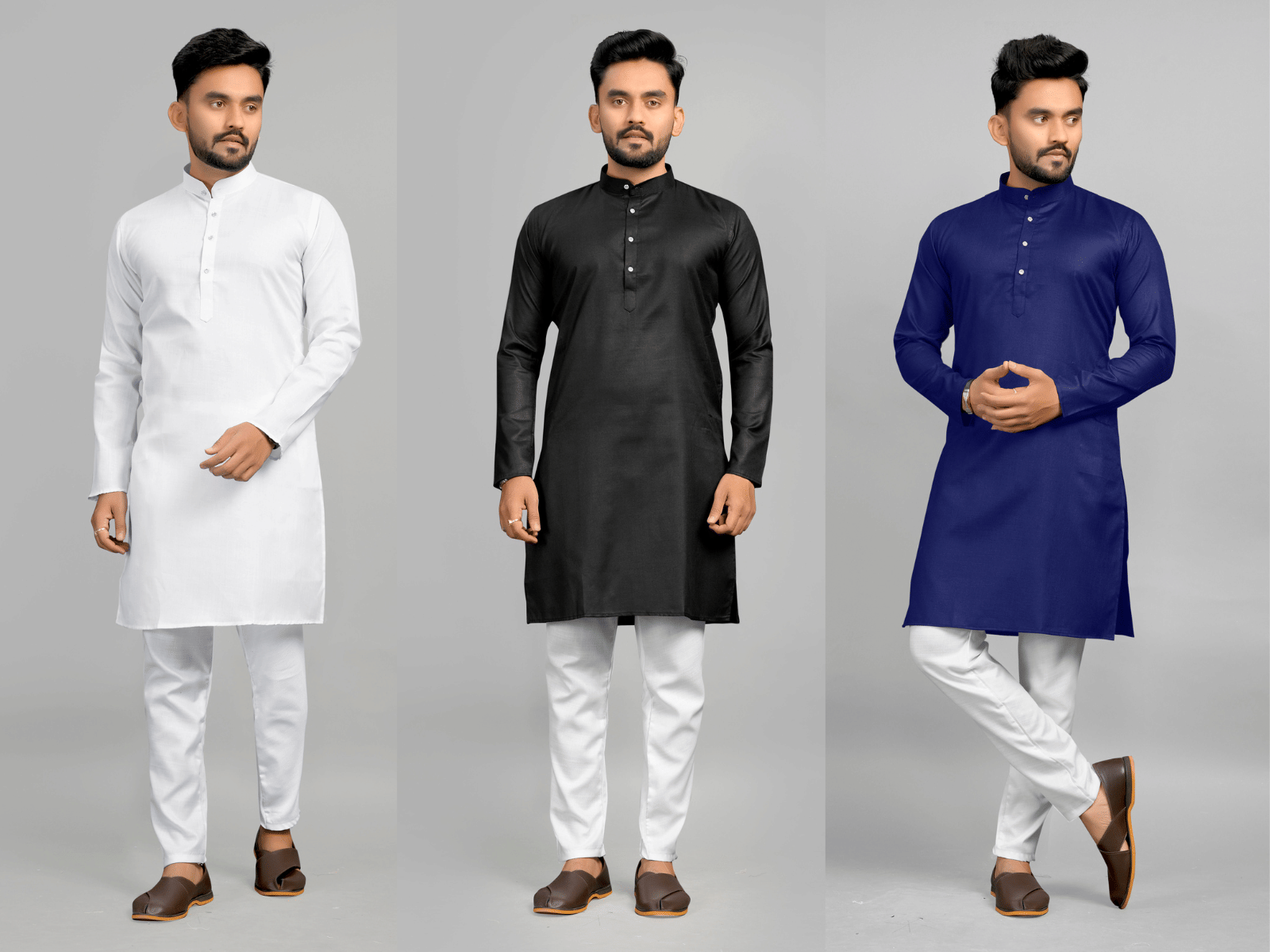 Fashionfricks Navy Blue Cotton Blend Men's Regular Kurta ( Pack of 3 ) Fashionfricks Navy Blue Cotton Blend Men's Regular Kurta ( Pack of 3 )