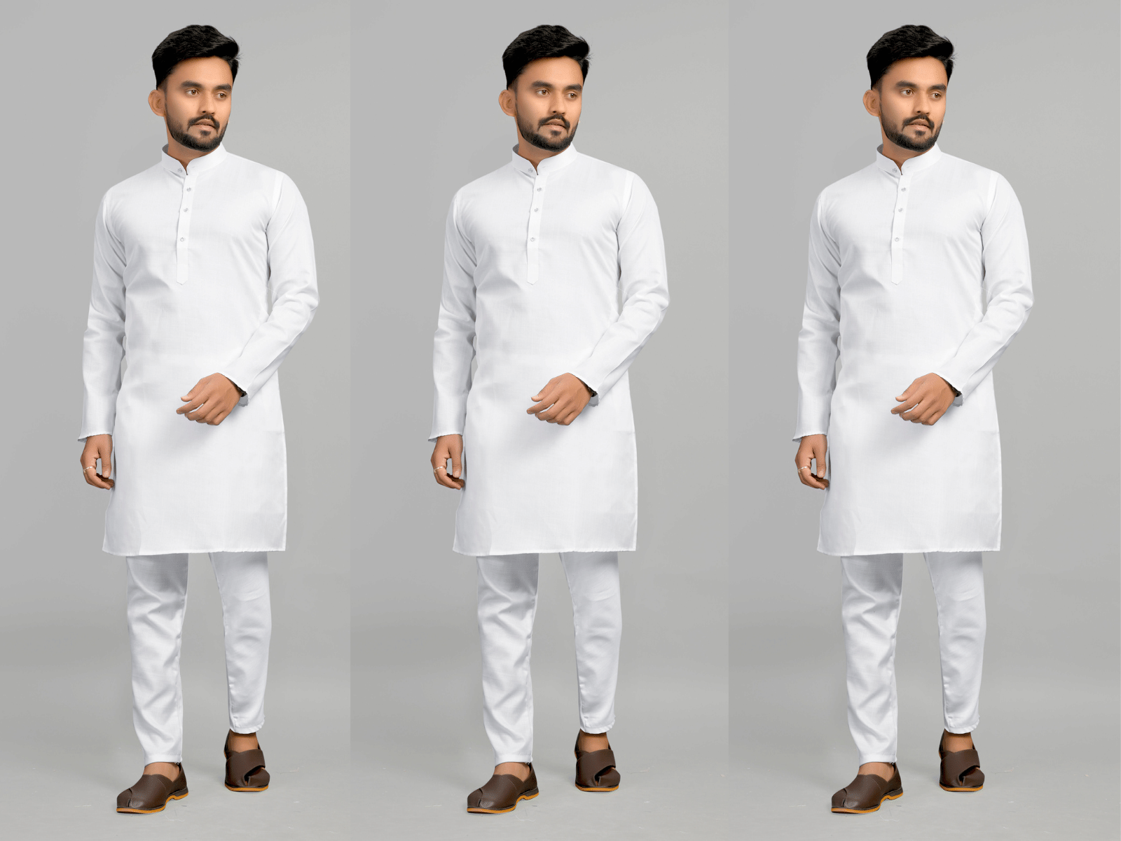     			Fashionfricks White Cotton Blend Men's Regular Kurta ( Pack of 3 )