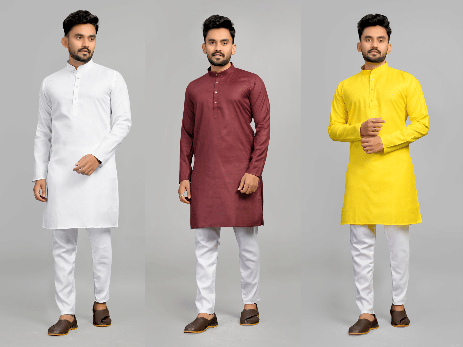     			Fashionfricks Yellow Cotton Blend Men's Regular Kurta ( Pack of 3 )