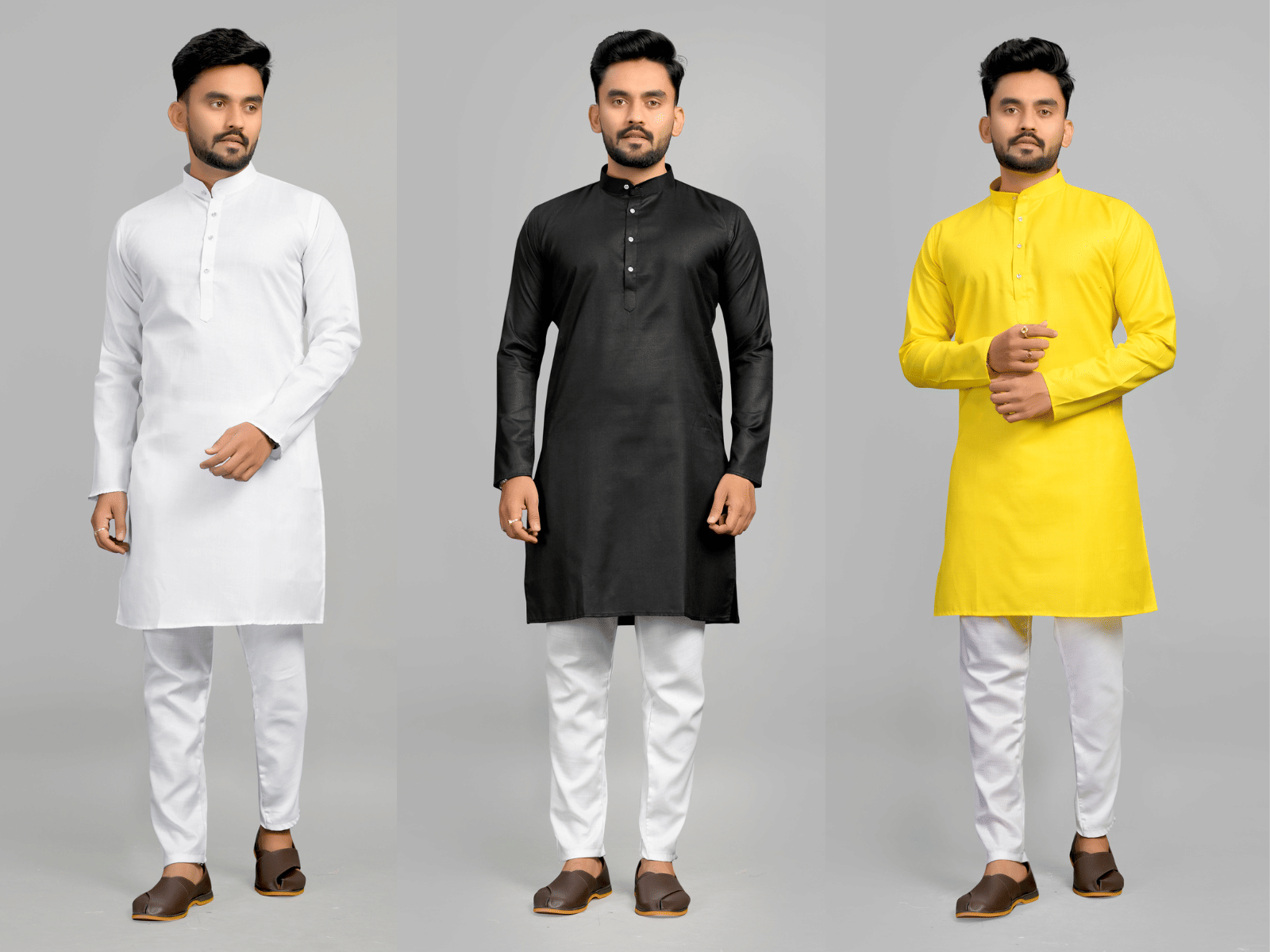 Fashionfricks Yellow Cotton Blend Men's Regular Kurta ( Pack of 3 )     			Fashionfricks Yellow Cotton Blend Men's Regular Kurta ( Pack of 3 )