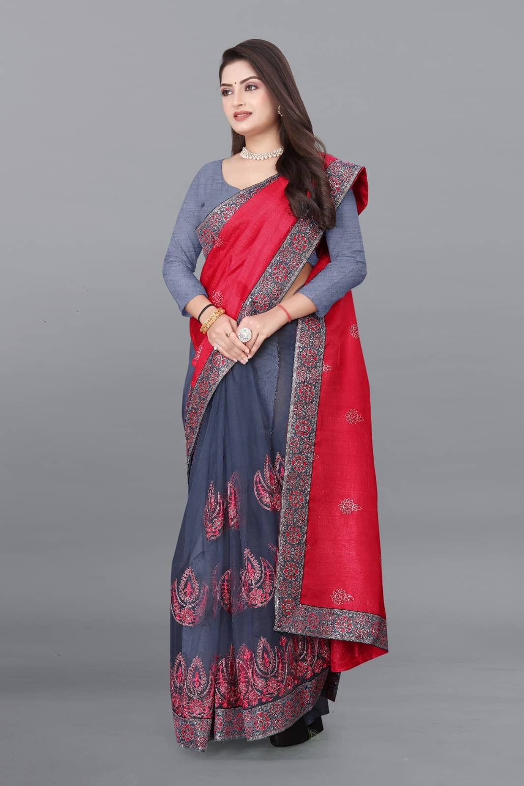 JULEE Silk Blend Embroidered Saree With Unstitched Blouse Piece ( Black ) - Sarees | Buy online on ZillyBuy