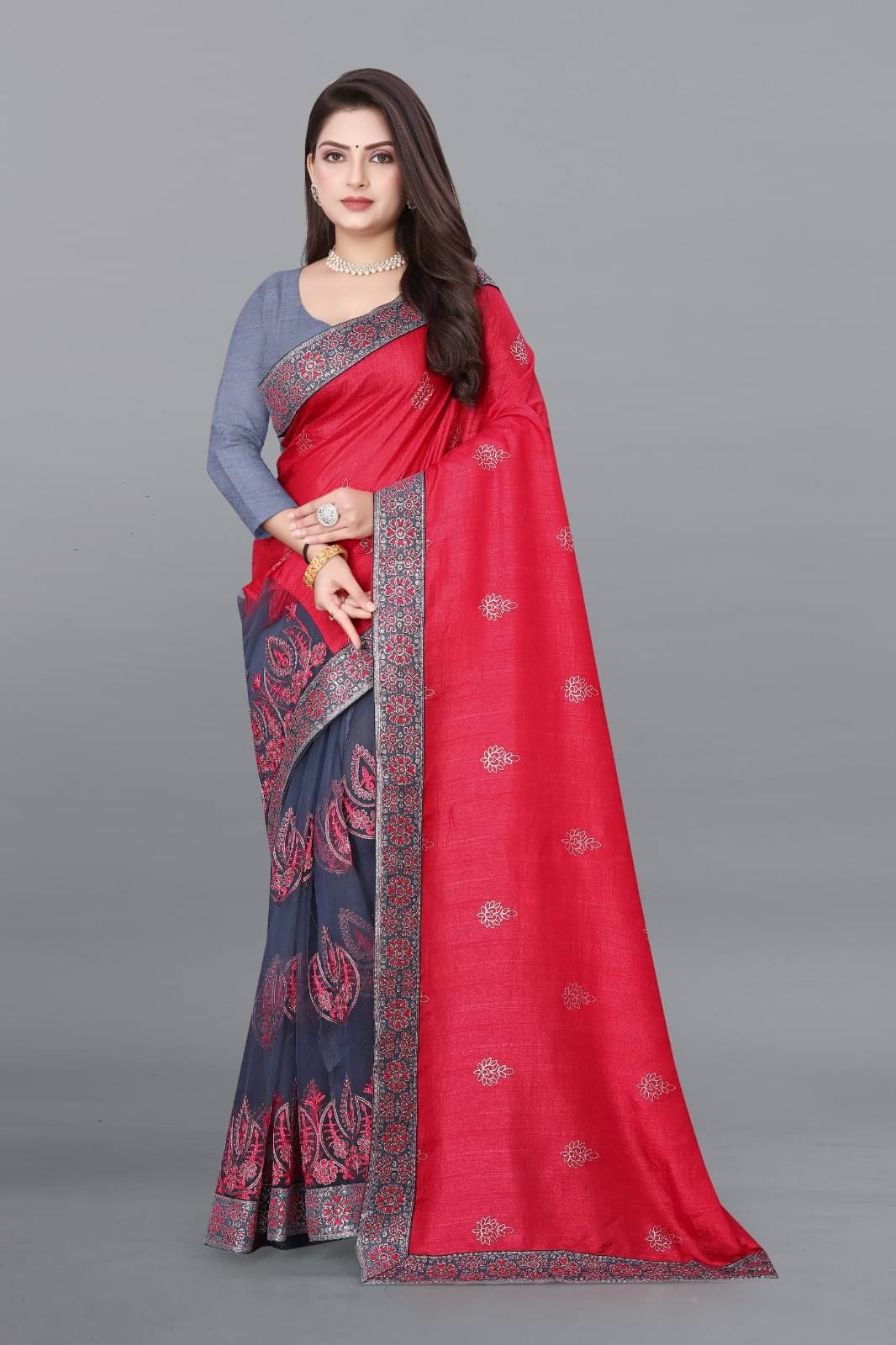     			JULEE Silk Embellished Saree With Unstitched Blouse Piece ( Pink )