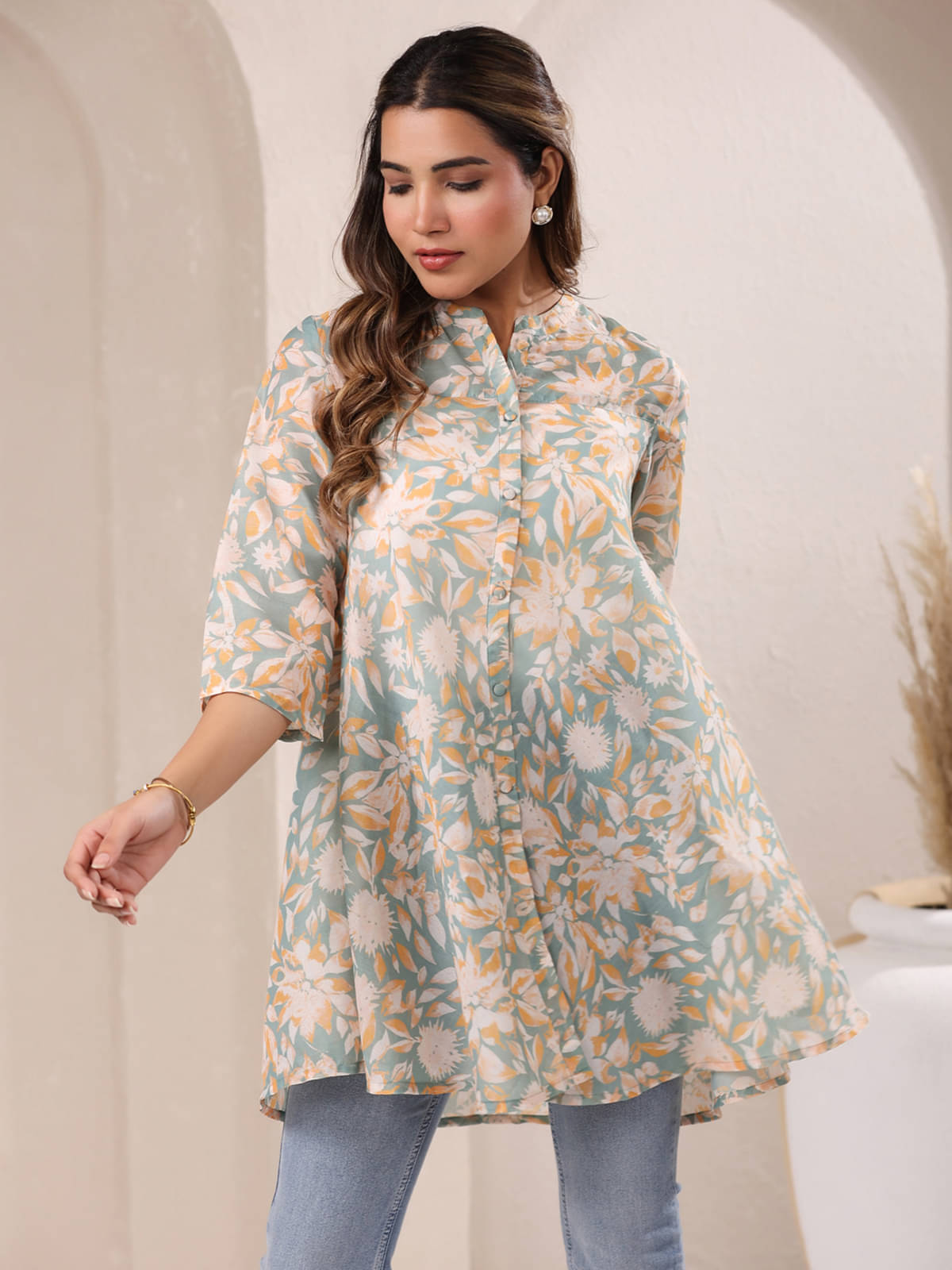 Janasya Women's Silk Tunic ( Green ) Janasya Women's Silk Tunic ( Green )