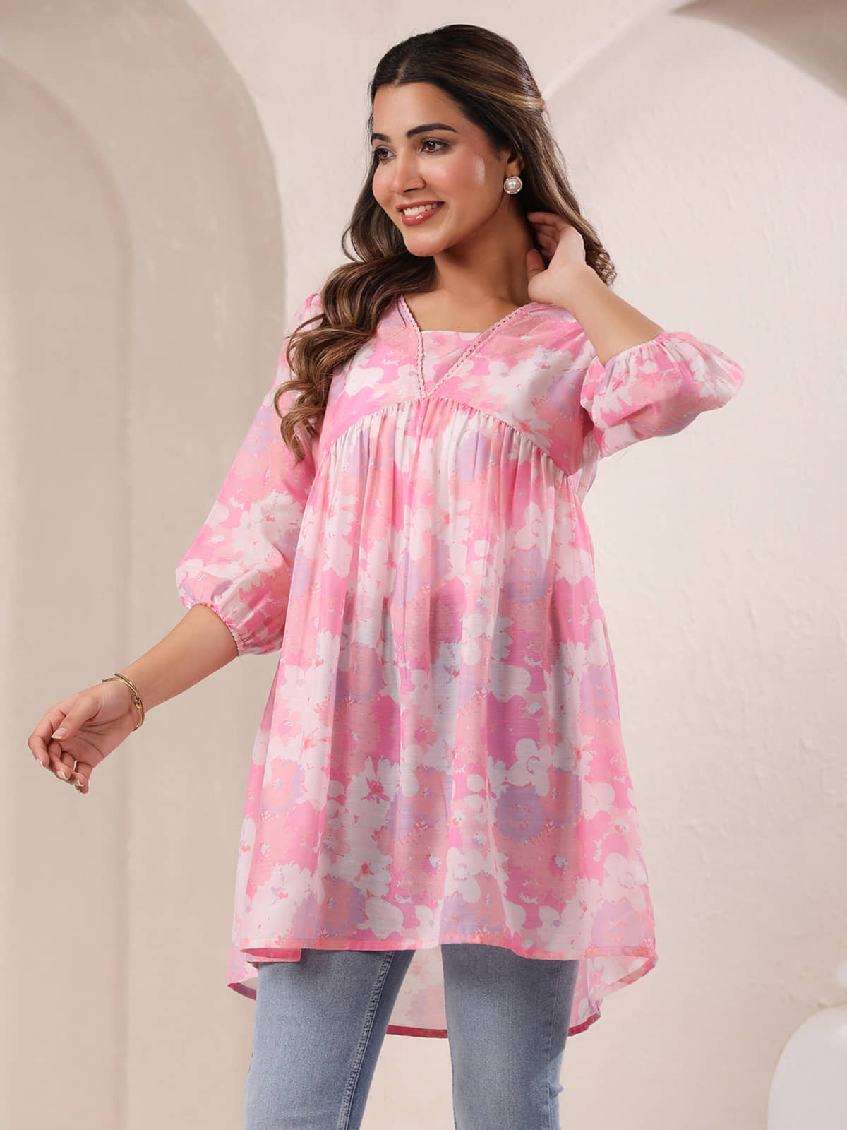 Janasya Women's Silk Tunic ( Pink )
