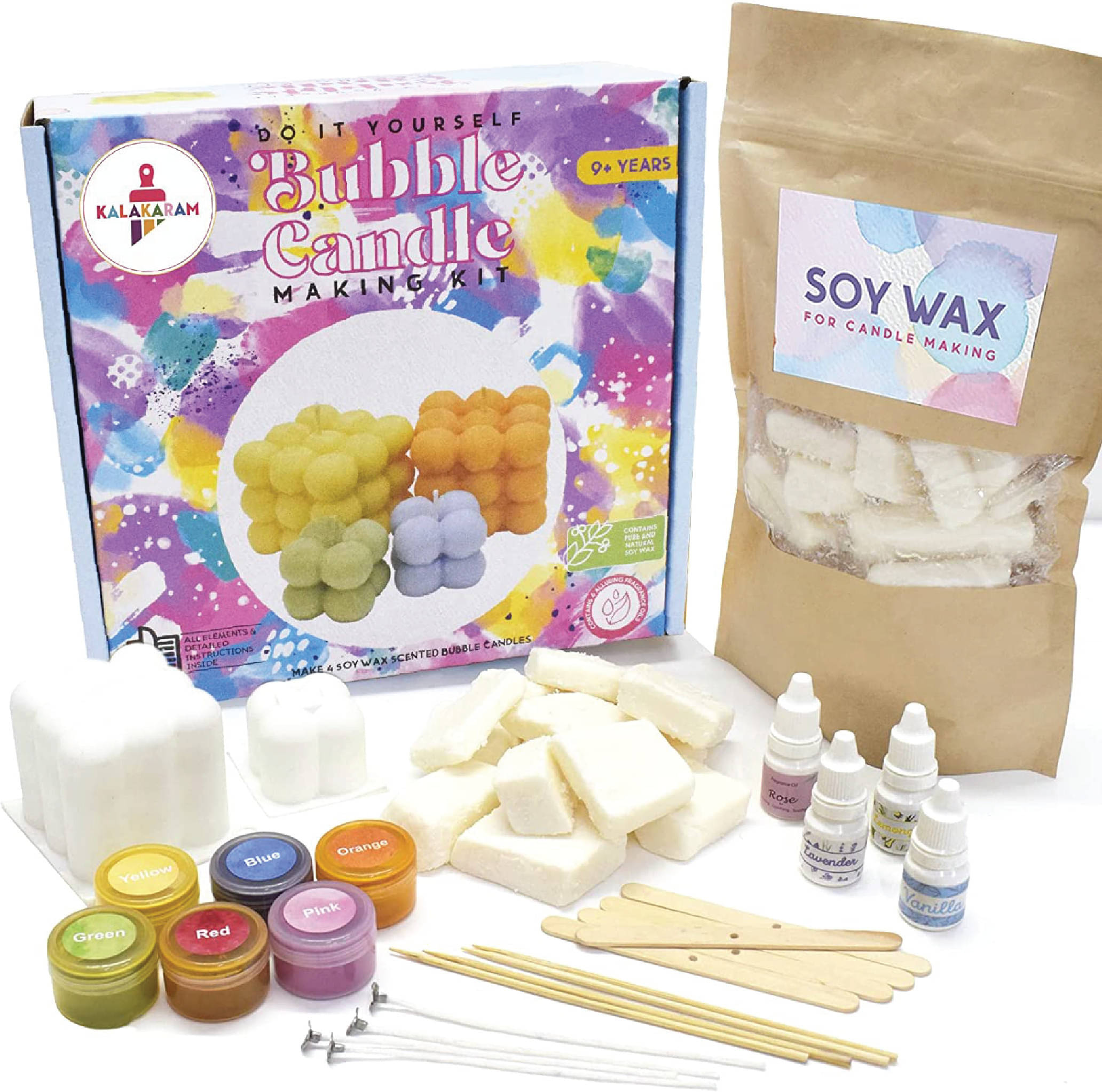     			Kalakaram DIY Bubble Candle Making Kit | DIY Candle Making Activity Kit for Kids & Adults with Pure & Natural Ingredients | Ideal for Diwali, Birthday Gifts, & Home Decor, Craft Kit