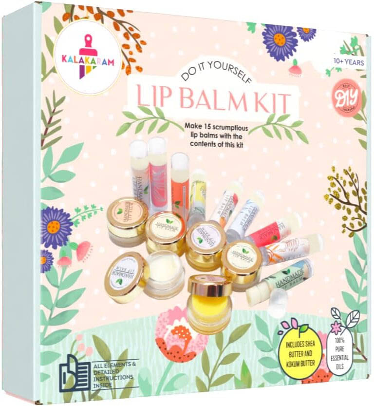     			Kalakaram DIY Lip Balm Making Kit - Make 15 Lip Balms with Shea Butter, Kokum Butter, Beeswax, Vitamin E Oil, Grape seed Oil and 4 Pure Essential Oils, DIY Kit for Kids, Activity Kit for Kids