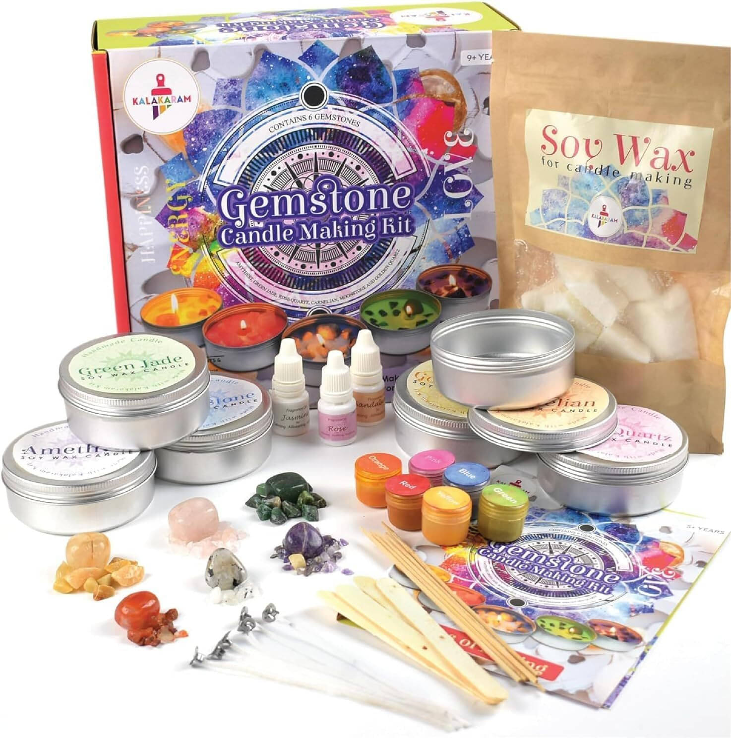     			Kalakaram DIY Gemstone Candle Making Kit | Candle Making Activity Kit for Kids & Adults with Pure & Natural Ingredients | Beginner-Friendly | Ideal for Diwali, Birthday Gifts, & Home Decor, Craft Kit