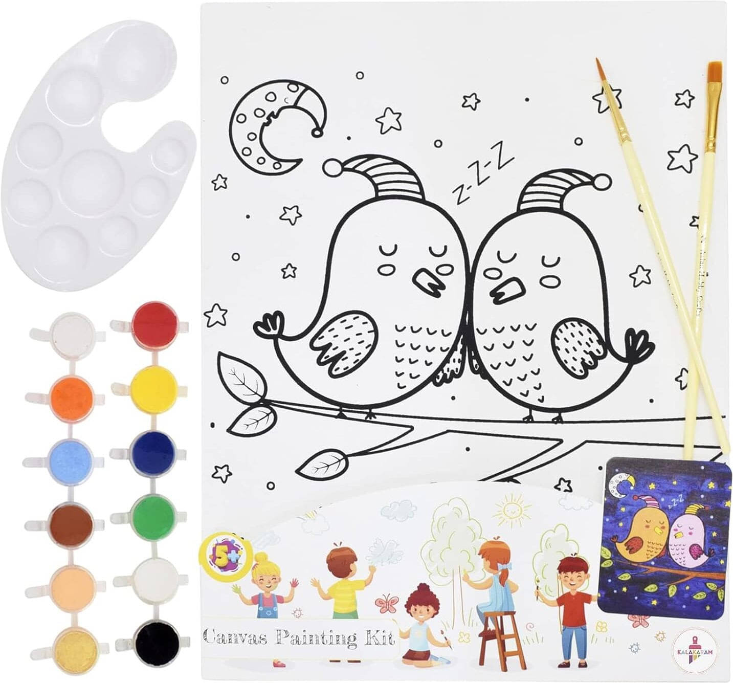     			Kalakaram Love Birds Canvas Painting Kit with Printed Canvas Board, Paints and Brushes