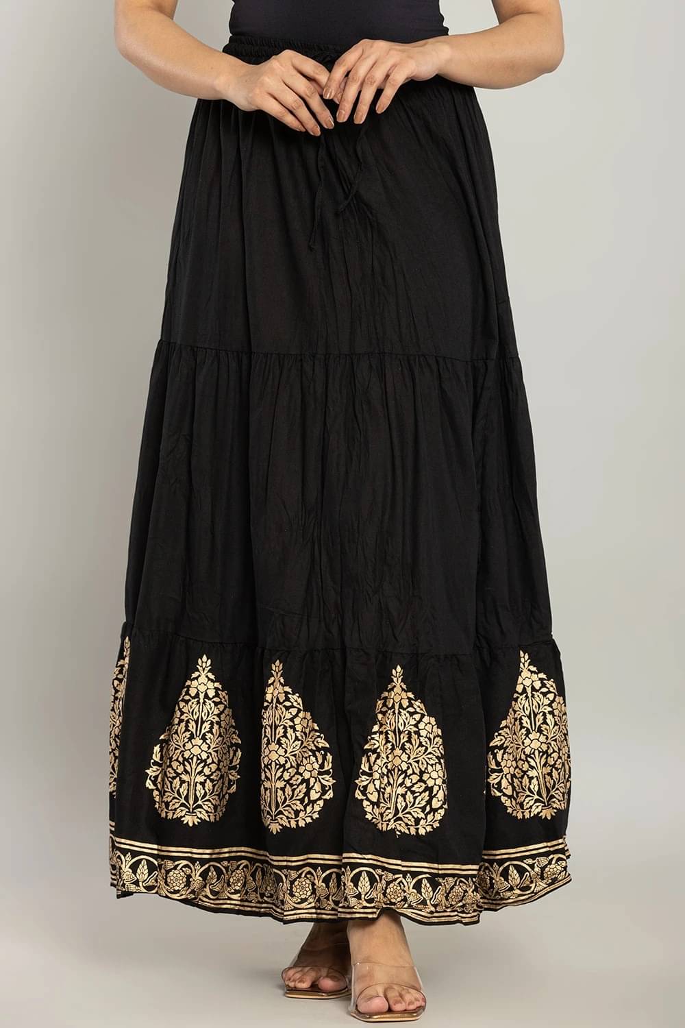 Kumbhaj Black Cotton Women's Flared Skirt ( Pack of 1 ) Kumbhaj Black Cotton Women's Flared Skirt ( Pack of 1 )