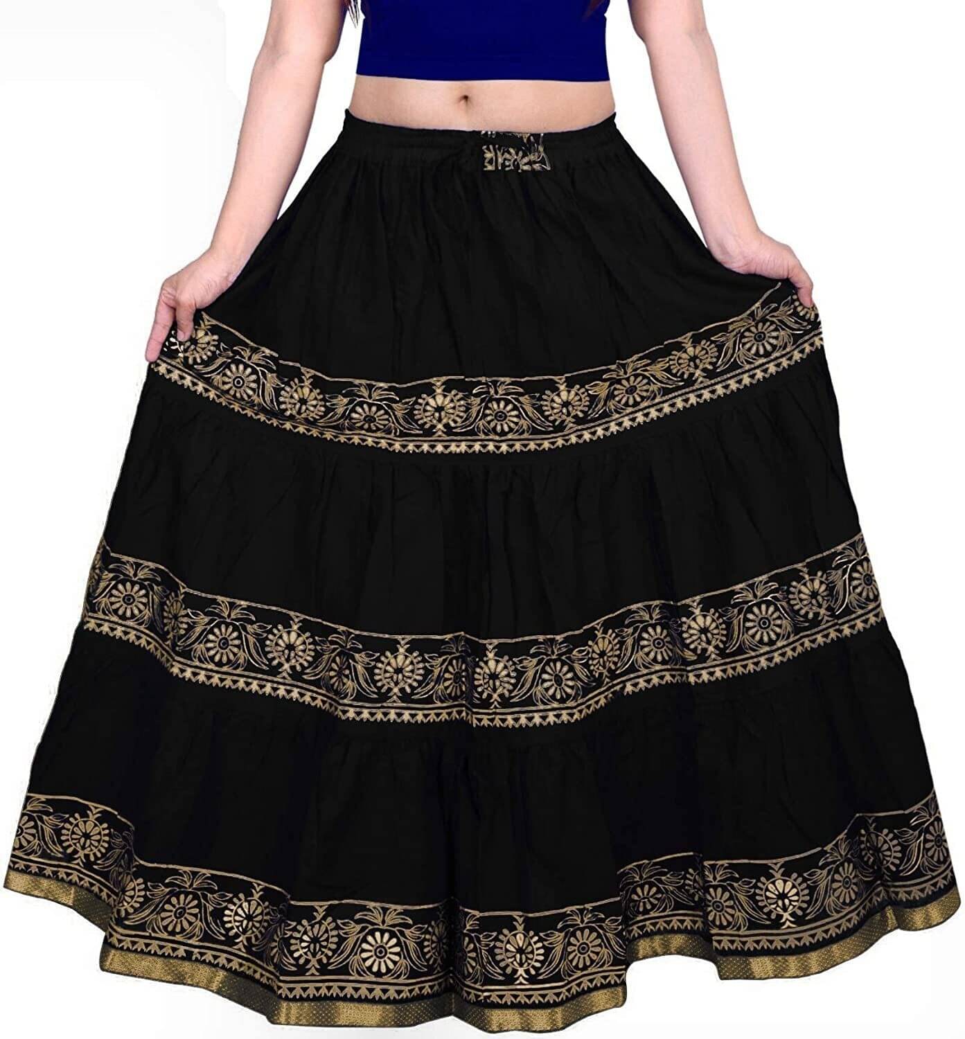 Kumbhaj Black Viscose Women's A-Line Skirt ( Pack of 1 )     			Kumbhaj Black Viscose Women's A-Line Skirt ( Pack of 1 )