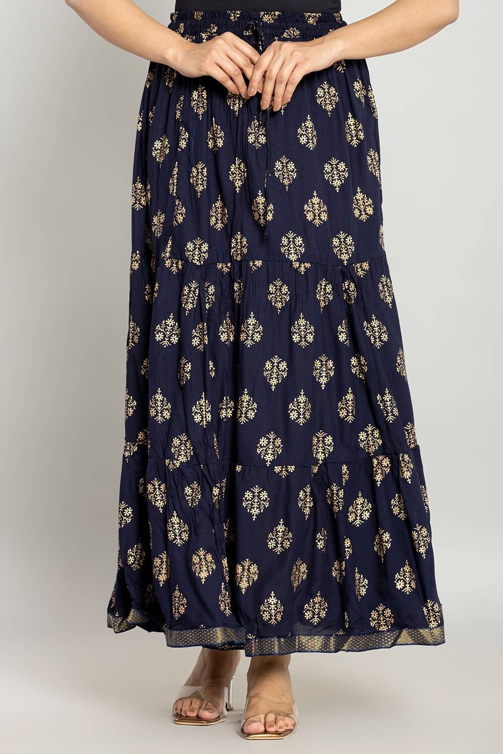 Kumbhaj Blue Cotton Women's Flared Skirt ( Pack of 1 )     			Kumbhaj Blue Cotton Women's Flared Skirt ( Pack of 1 )