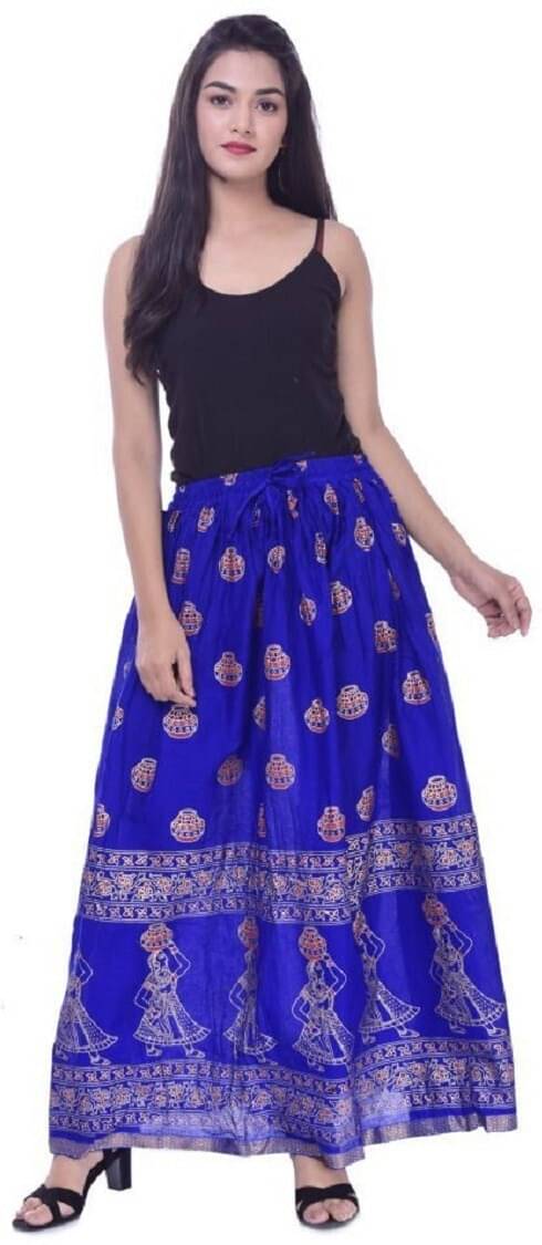     			Kumbhaj Blue Cotton Women's Straight Skirt ( Pack of 1 )