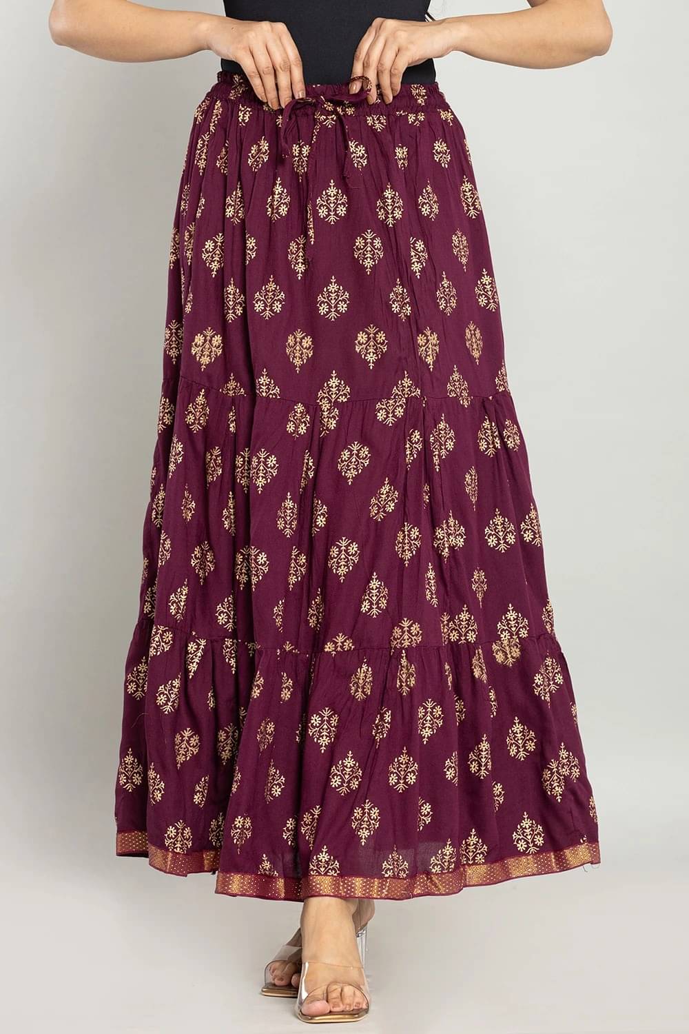 Kumbhaj Brown Cotton Women's Flared Skirt ( Pack of 1 )     			Kumbhaj Brown Cotton Women's Flared Skirt ( Pack of 1 )