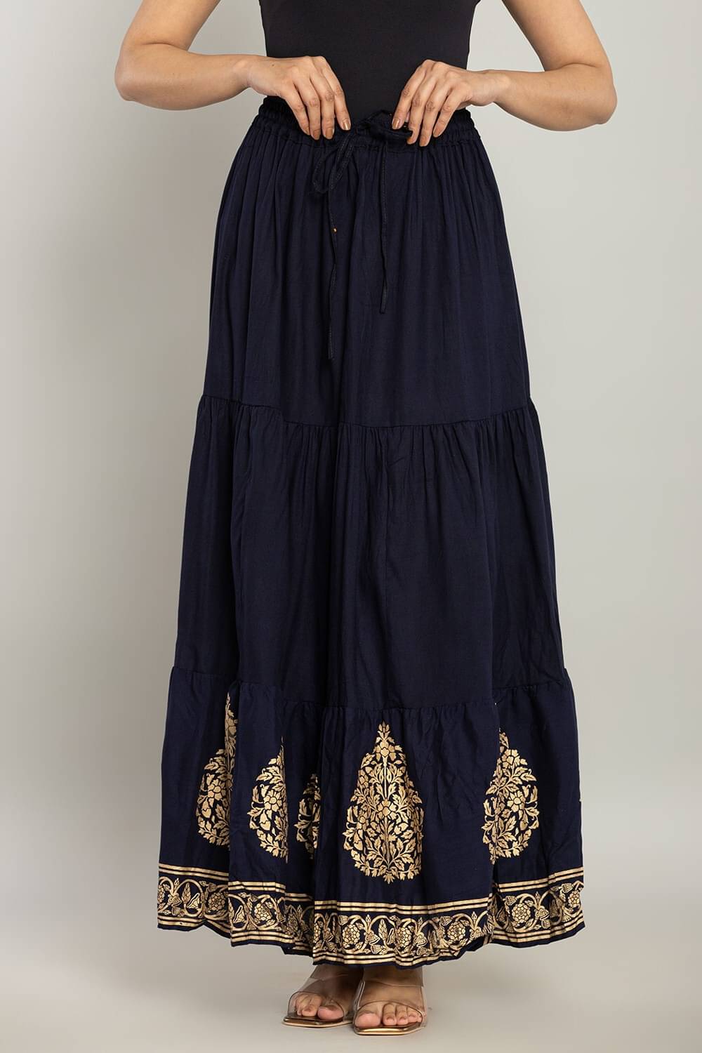 Kumbhaj Dark Blue Cotton Women's Flared Skirt ( Pack of 1 ) Kumbhaj Dark Blue Cotton Women's Flared Skirt ( Pack of 1 )