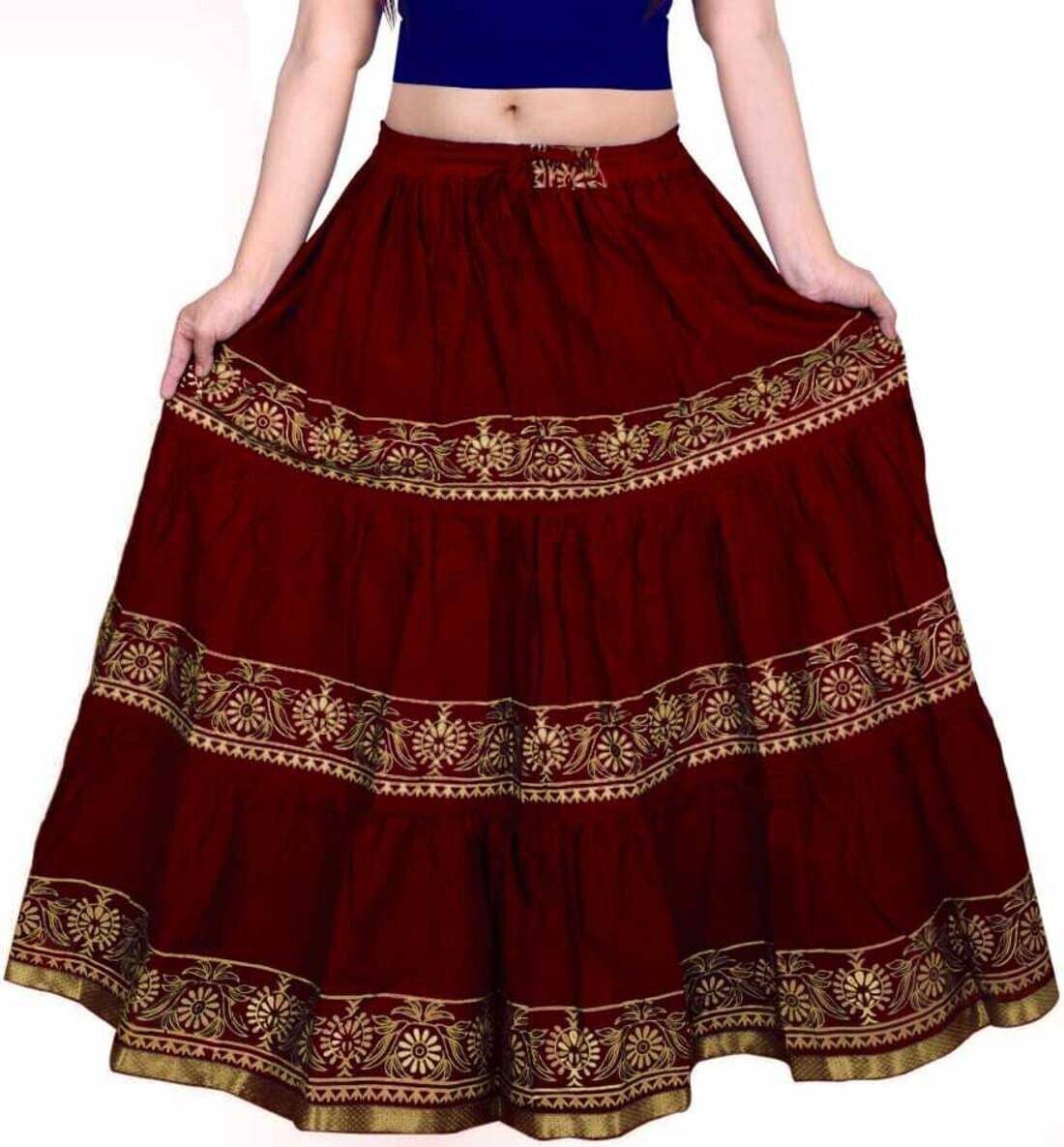 Kumbhaj Maroon Cotton Women's Flared Skirt ( Pack of 1 ) Kumbhaj Maroon Cotton Women's Flared Skirt ( Pack of 1 )