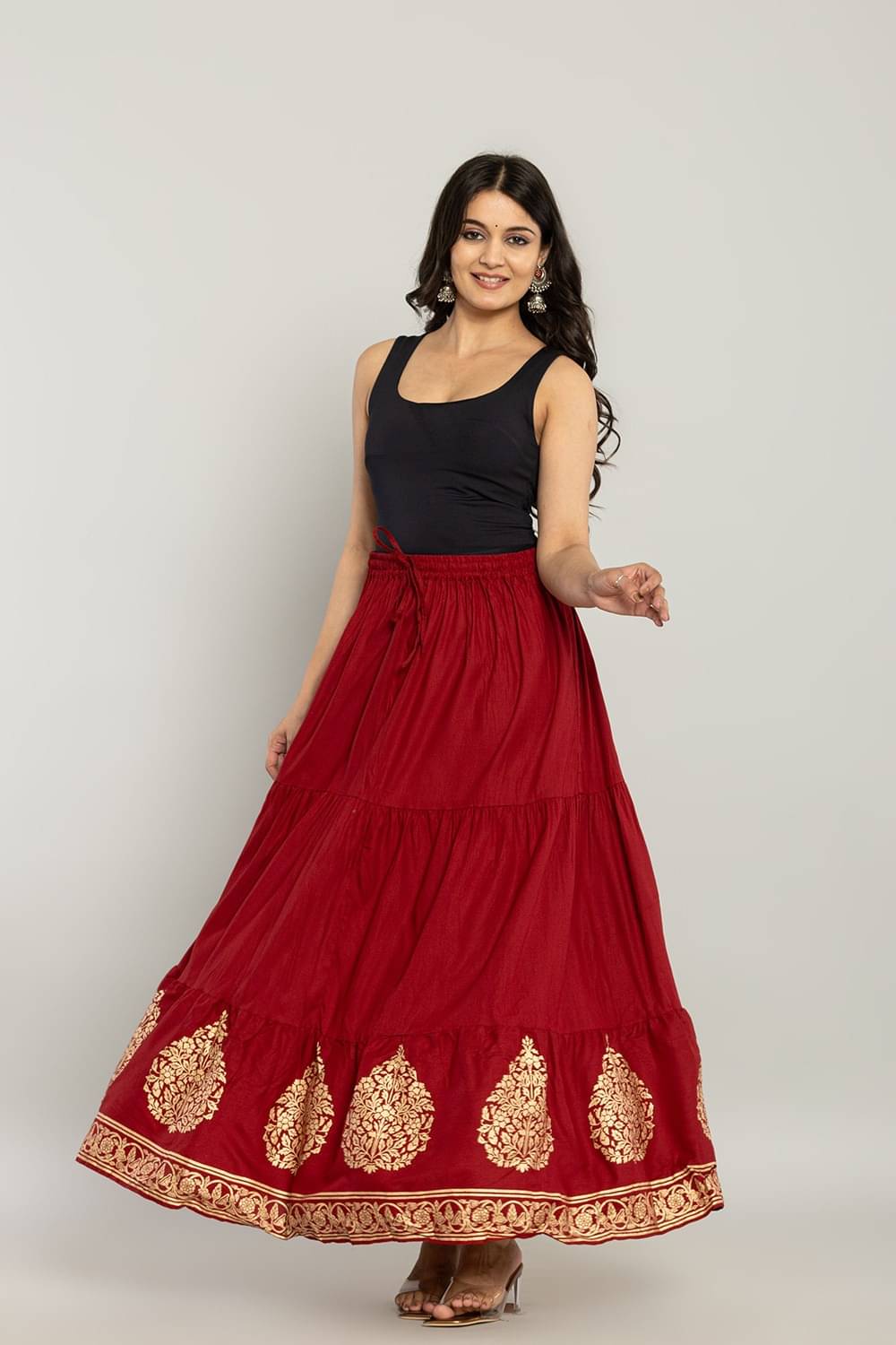     			Kumbhaj Red Cotton Women's Flared Skirt ( Pack of 1 )