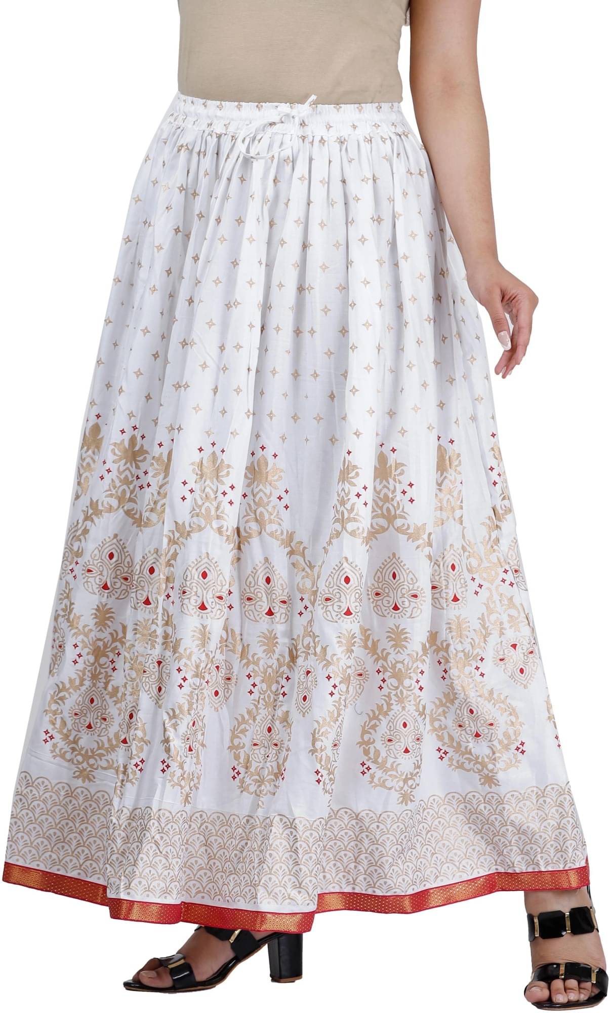 Kumbhaj White Viscose Women's Flared Skirt ( Pack of 1 ) Kumbhaj White Viscose Women's Flared Skirt ( Pack of 1 )