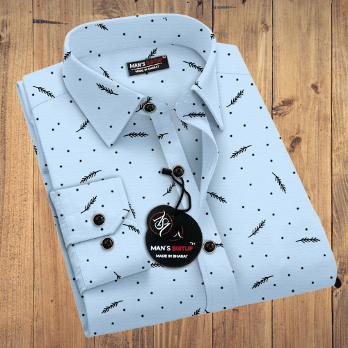     			MAN'SSUITUP Cotton Blend Regular Fit Printed Full Sleeves Men's Casual Shirt - Aqua Blue ( Pack of 1 )