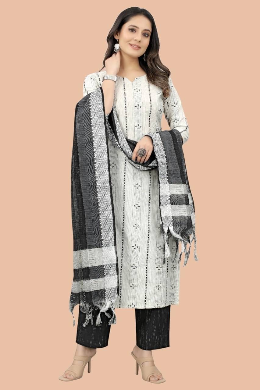 MEHUL TEXTILE / MVC GROUP OF COMPANY Women Cotton Printed Straight Kurti With Pants ( White ) MEHUL TEXTILE / MVC GROUP OF COMPANY Women Cotton Printed Straight Kurti With Pants ( White )