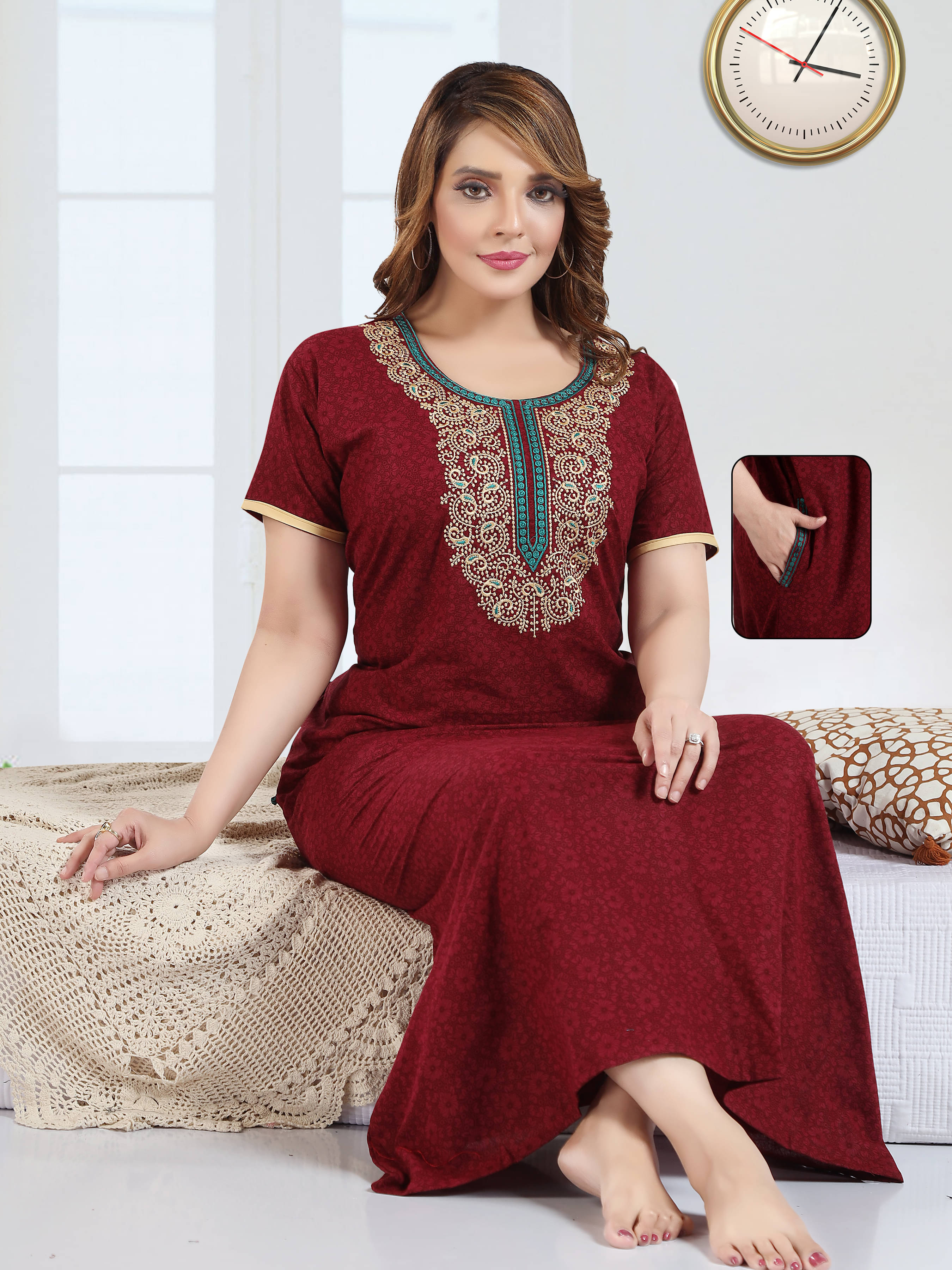 Manushree Maroon Cotton Women's Nightwear Nighty & Night Gowns ( Pack of 1 ) Manushree Maroon Cotton Women's Nightwear Nighty & Night Gowns ( Pack of 1 )