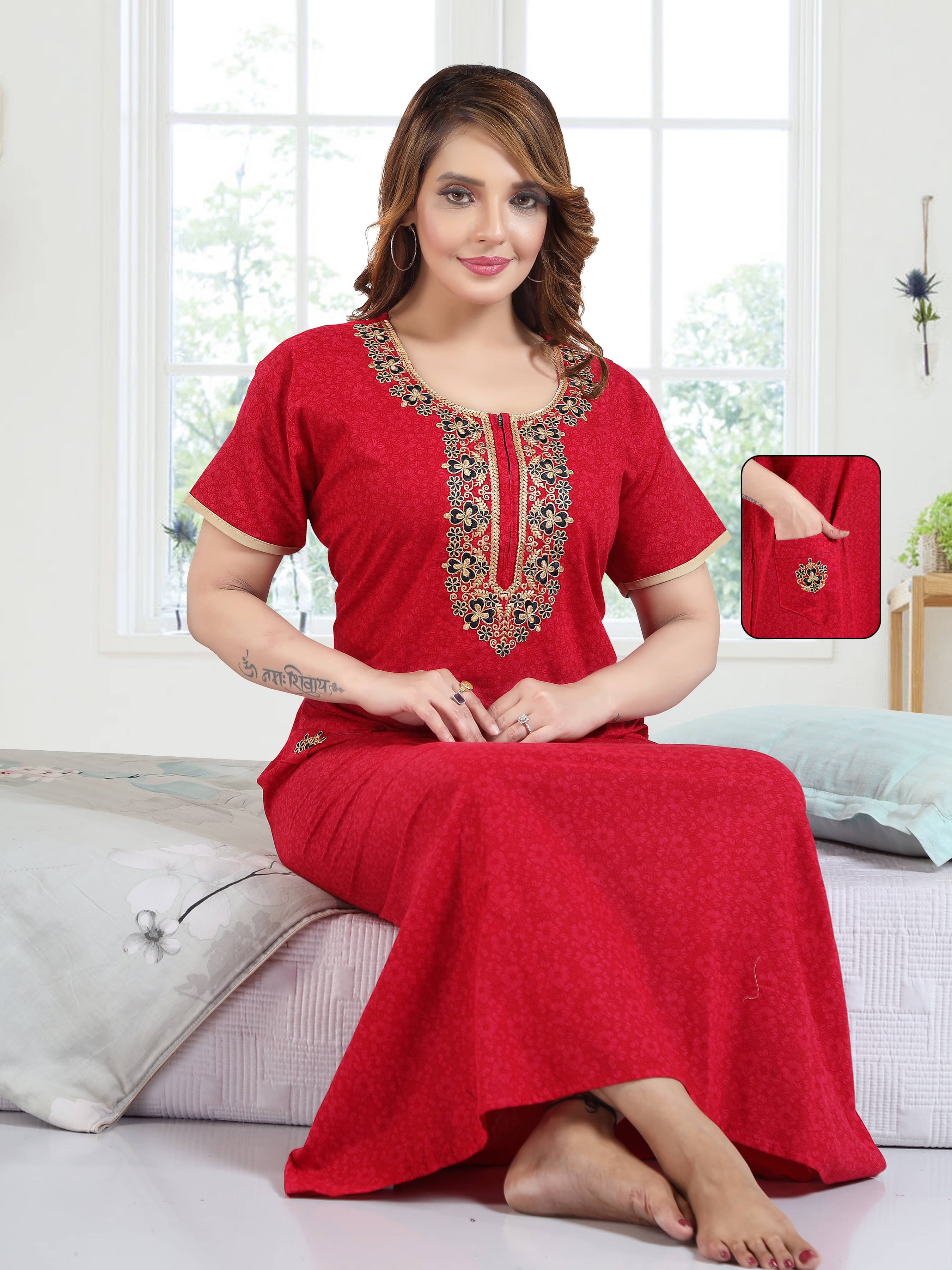 Manushree Red Cotton Women's Nightwear Nighty & Night Gowns ( Pack of 1 ) Manushree Red Cotton Women's Nightwear Nighty & Night Gowns ( Pack of 1 )