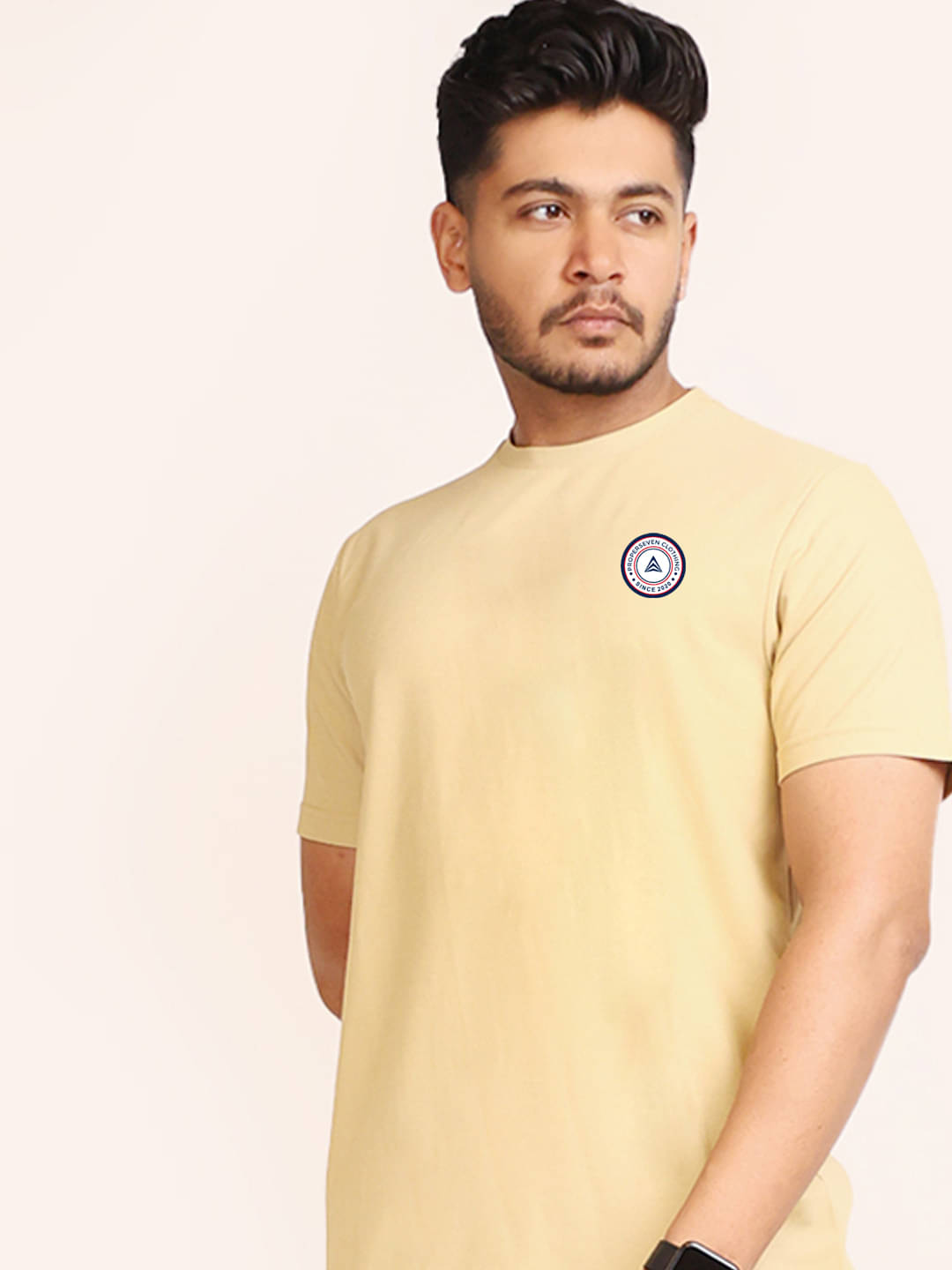     			PROPERSEVEN Men Polyester Regular Fit Solid T-Shirt ( Beige )