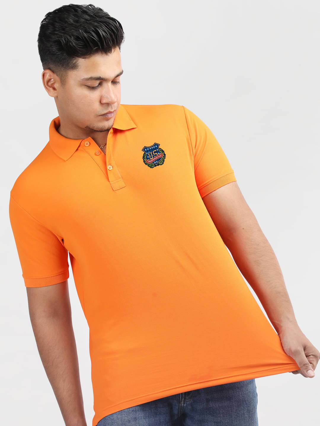     			PROPERSEVEN Men Polyester Regular Fit Solid Polo T Shirt ( Orange )