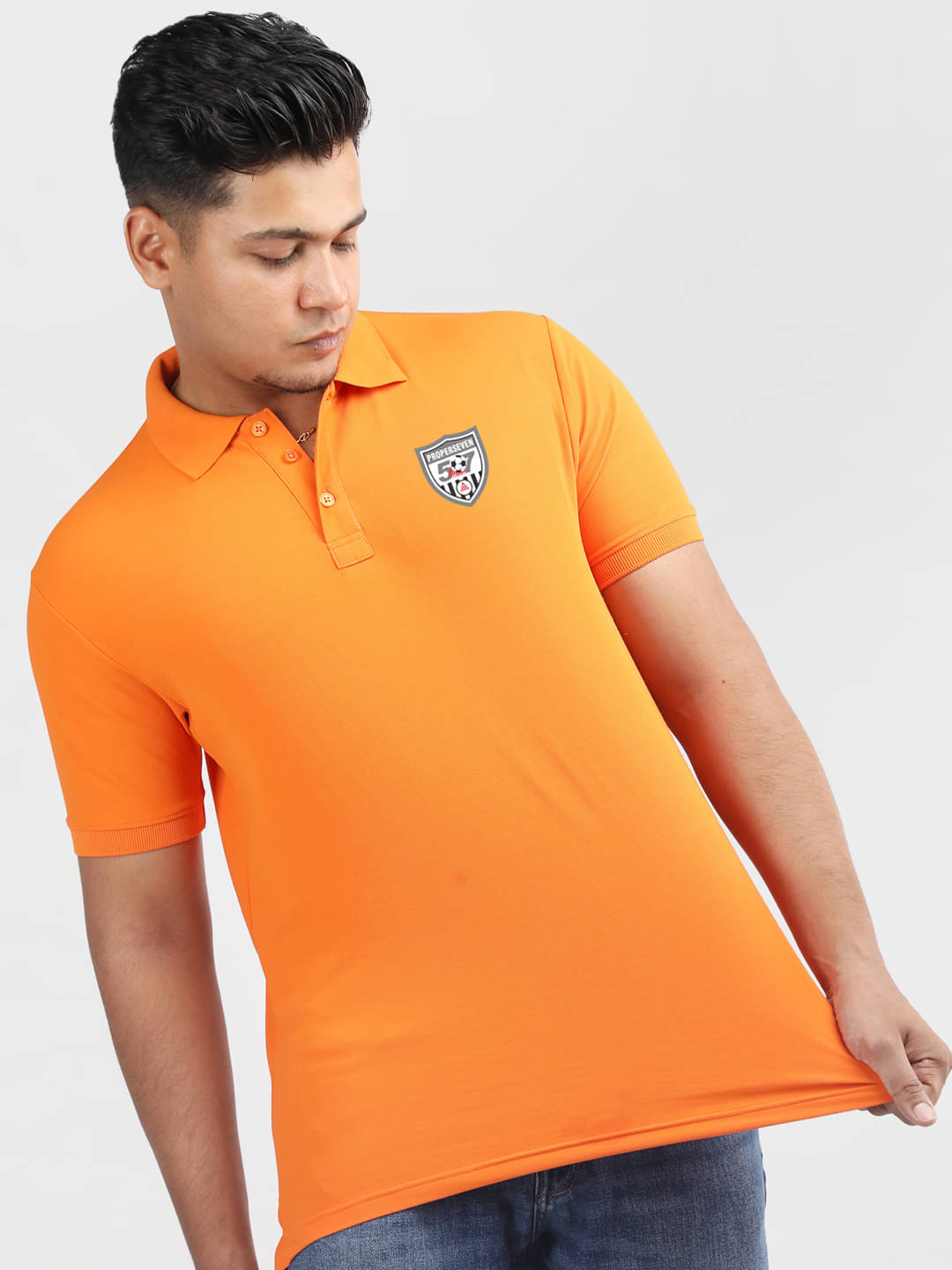 PROPERSEVEN Men Polyester Regular Fit Solid Polo T Shirt ( Orange ) PROPERSEVEN Men Polyester Regular Fit Solid Polo T Shirt ( Orange )