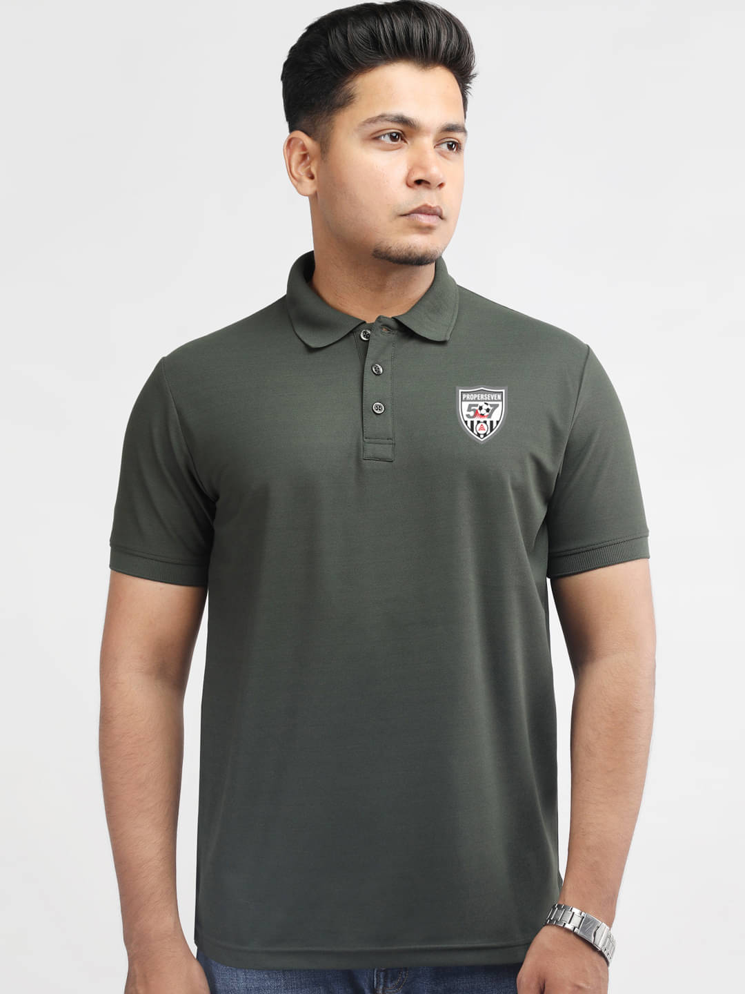 PROPERSEVEN Men Polyester Regular Fit Solid Polo T Shirt ( Olive ) PROPERSEVEN Men Polyester Regular Fit Solid Polo T Shirt ( Olive )
