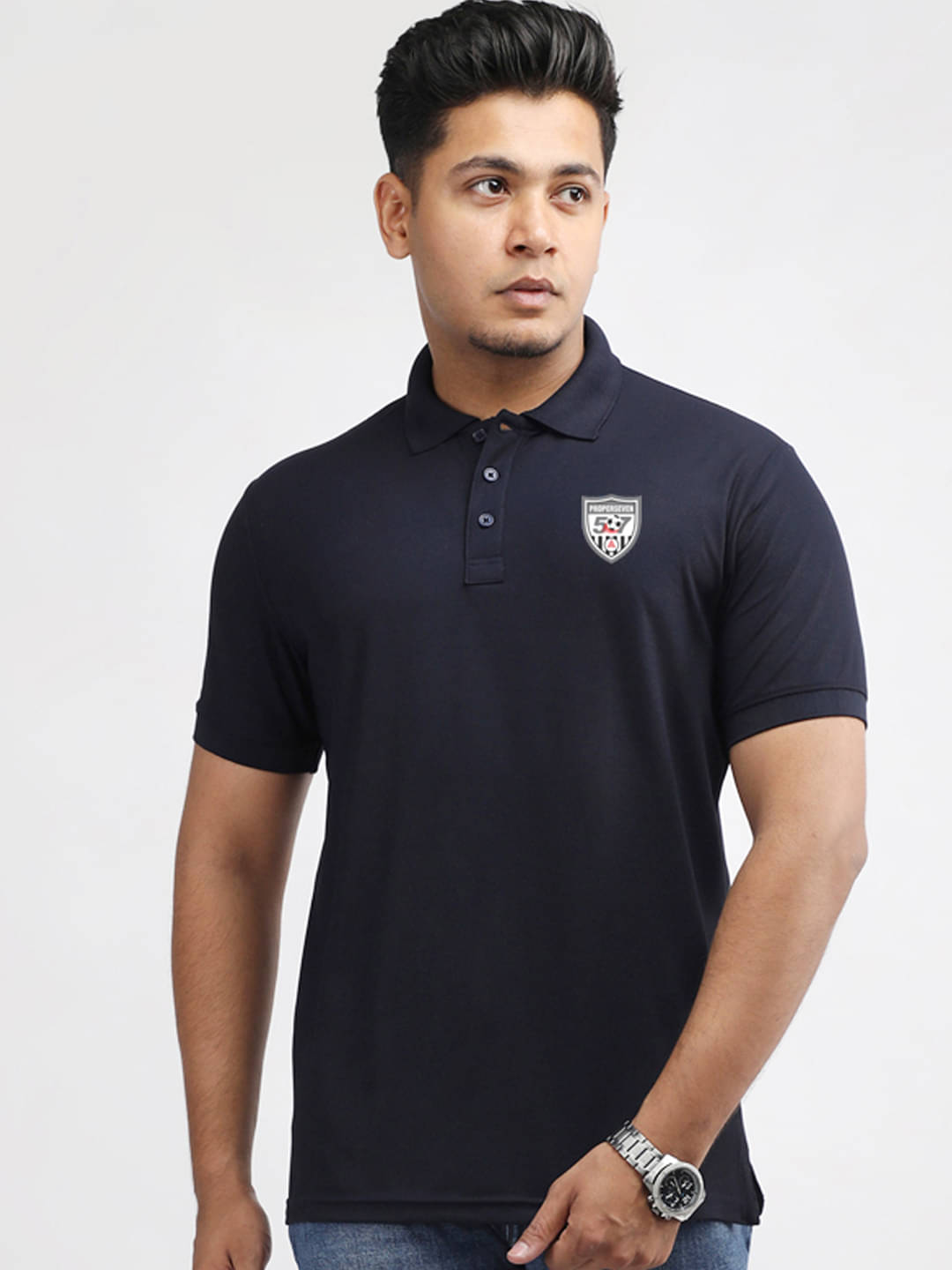 PROPERSEVEN Men Polyester Regular Fit Solid Polo T Shirt ( Navy Blue ) PROPERSEVEN Men Polyester Regular Fit Solid Polo T Shirt ( Navy Blue )