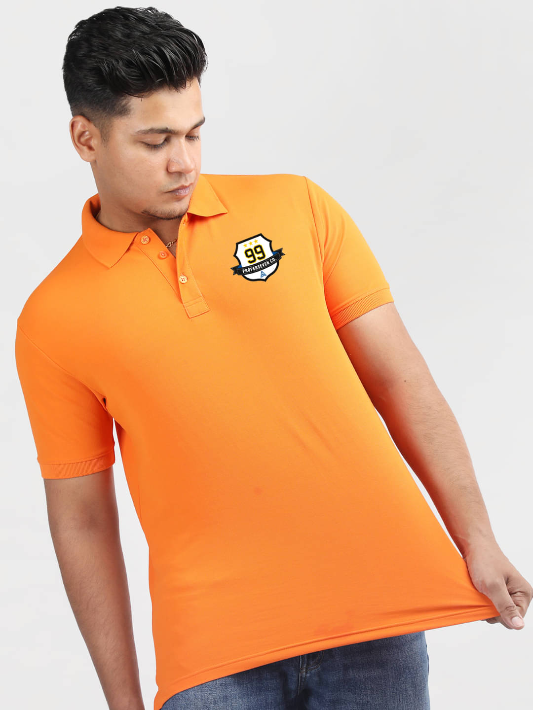PROPERSEVEN Men Polyester Regular Fit Solid Polo T Shirt ( Orange ) PROPERSEVEN Men Polyester Regular Fit Solid Polo T Shirt ( Orange )