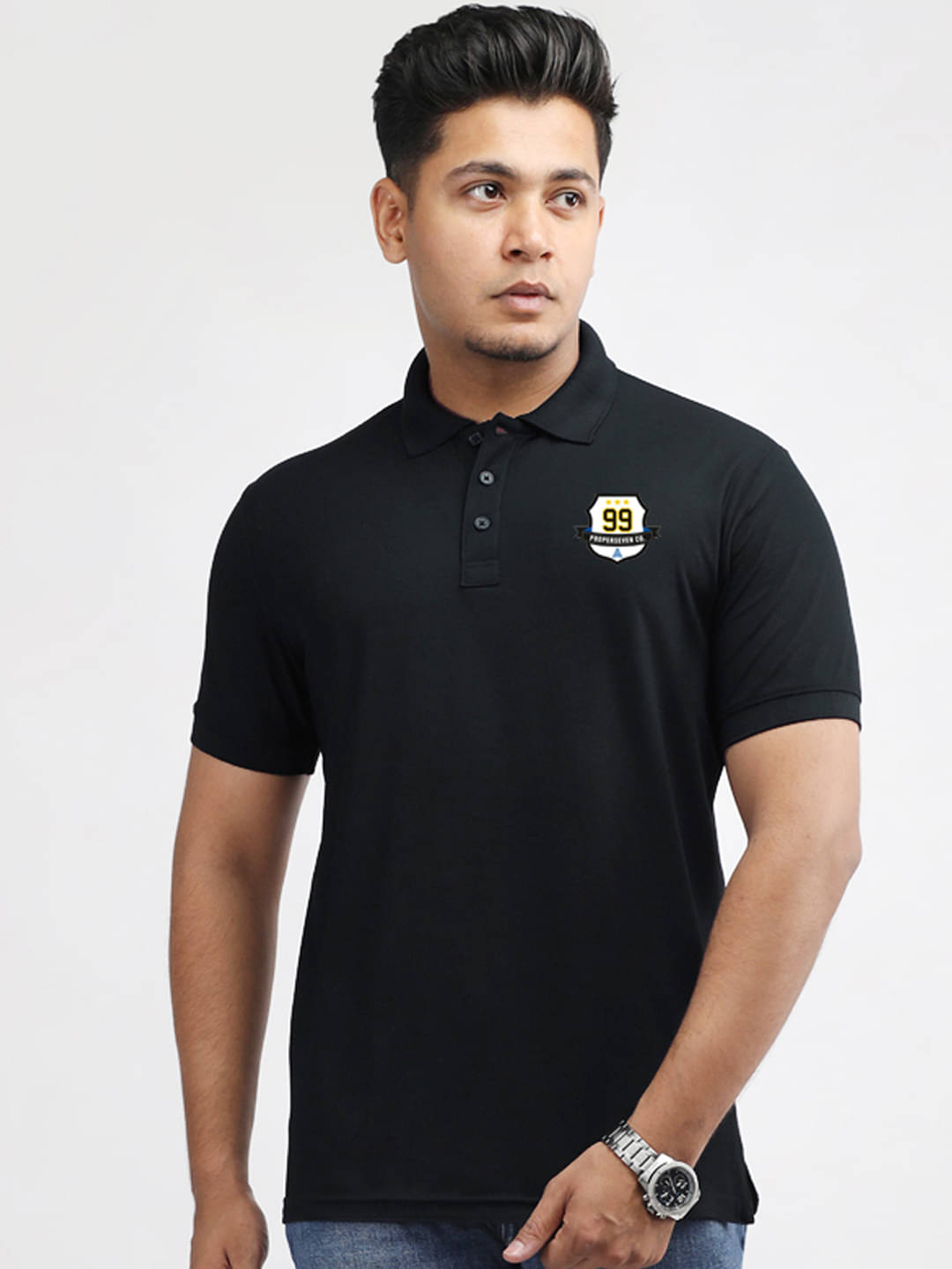 PROPERSEVEN Men Polyester Regular Fit Solid Polo T Shirt ( Black ) PROPERSEVEN Men Polyester Regular Fit Solid Polo T Shirt ( Black )
