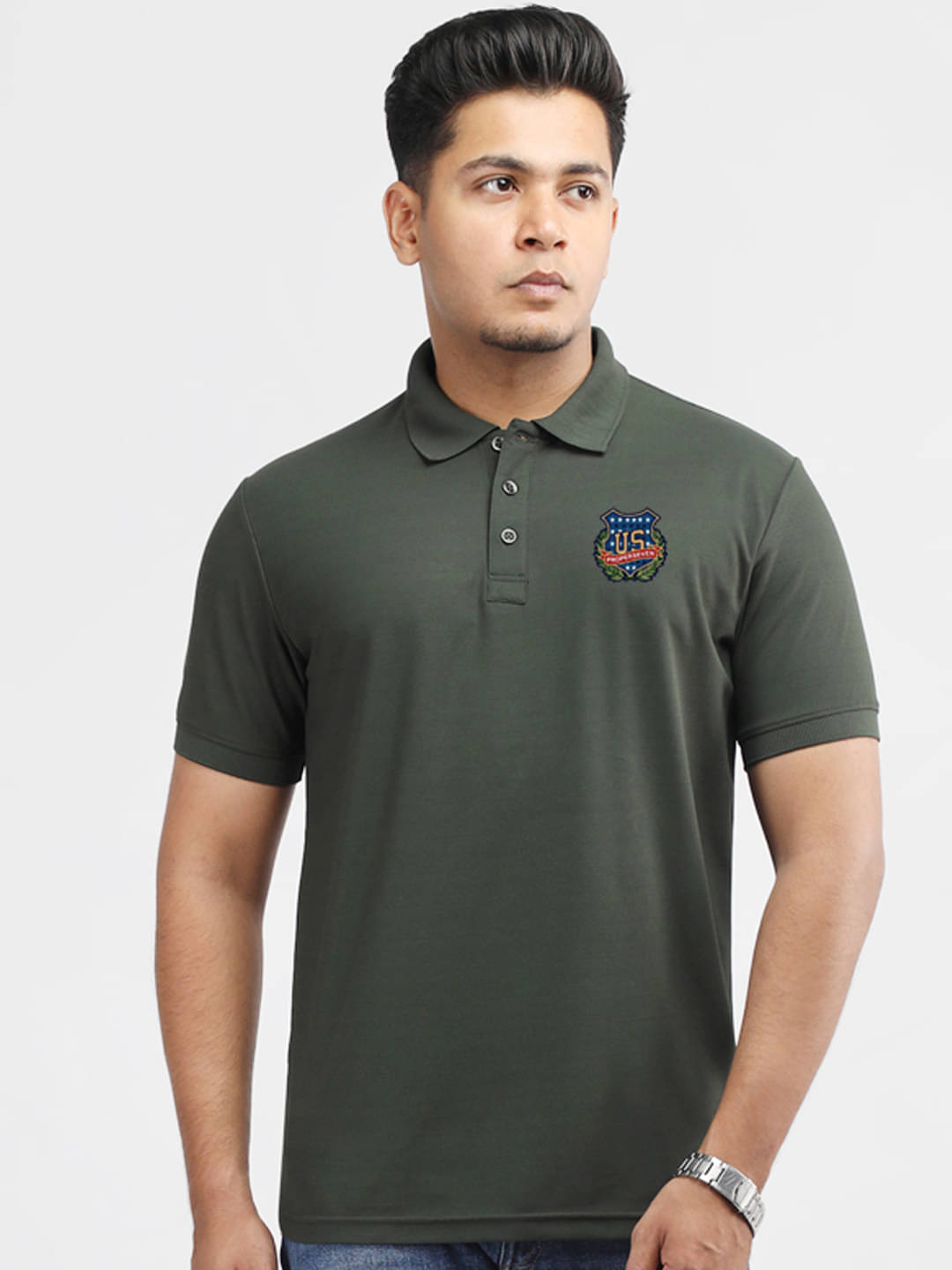 PROPERSEVEN Men Polyester Regular Fit Solid Polo T Shirt ( Olive ) PROPERSEVEN Men Polyester Regular Fit Solid Polo T Shirt ( Olive )