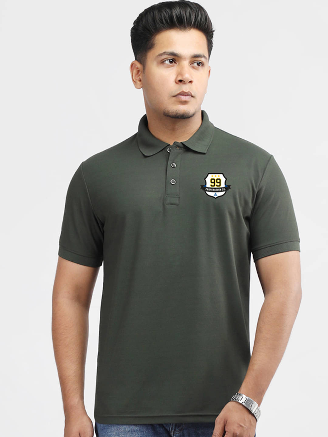 PROPERSEVEN Men Polyester Regular Fit Solid Polo T Shirt ( Olive ) PROPERSEVEN Men Polyester Regular Fit Solid Polo T Shirt ( Olive )