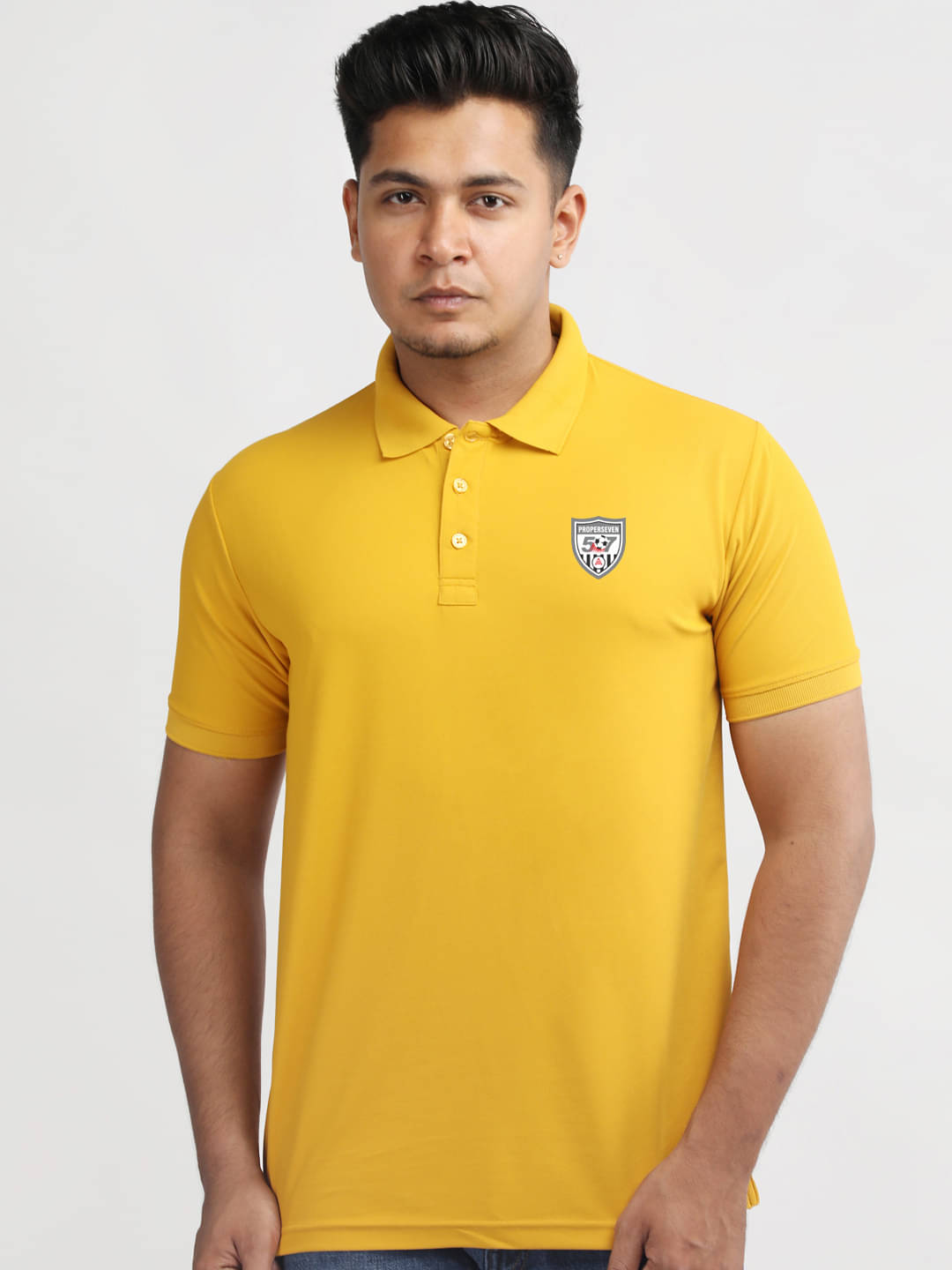 PROPERSEVEN Men Polyester Regular Fit Solid Polo T Shirt ( Yellow ) PROPERSEVEN Men Polyester Regular Fit Solid Polo T Shirt ( Yellow )