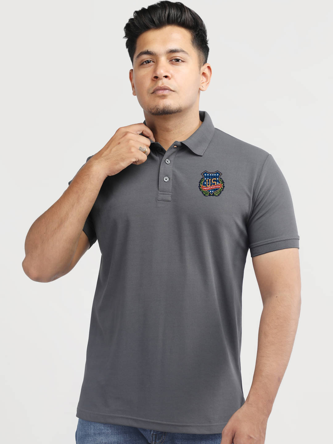 PROPERSEVEN Men Polyester Regular Fit Solid Polo T Shirt ( Grey ) PROPERSEVEN Men Polyester Regular Fit Solid Polo T Shirt ( Grey )