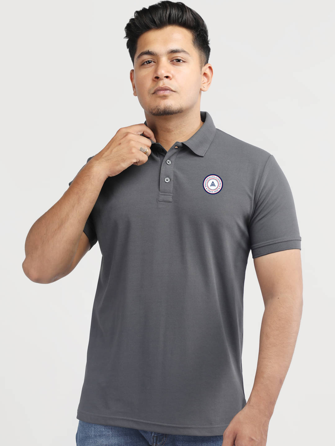 PROPERSEVEN Men Polyester Regular Fit Solid Polo T Shirt ( Grey ) PROPERSEVEN Men Polyester Regular Fit Solid Polo T Shirt ( Grey )
