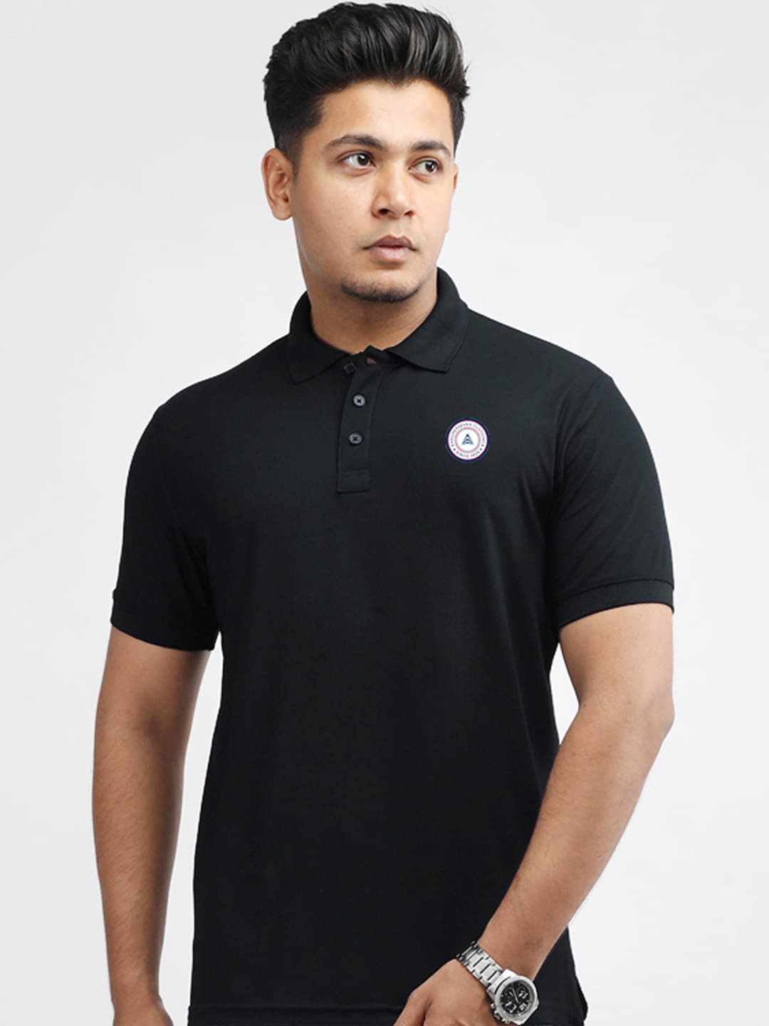 PROPERSEVEN Men Polyester Regular Fit Solid Polo T Shirt ( Black ) PROPERSEVEN Men Polyester Regular Fit Solid Polo T Shirt ( Black )
