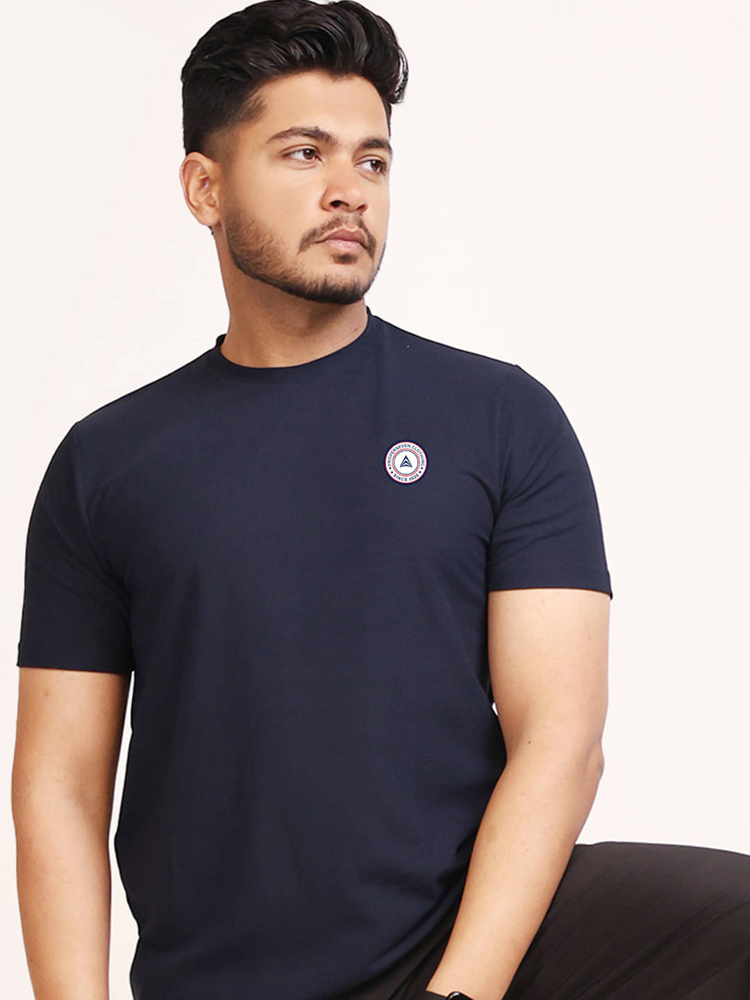 PROPERSEVEN Men Polyester Regular Fit Solid T-Shirt ( Navy ) PROPERSEVEN Men Polyester Regular Fit Solid T-Shirt ( Navy )