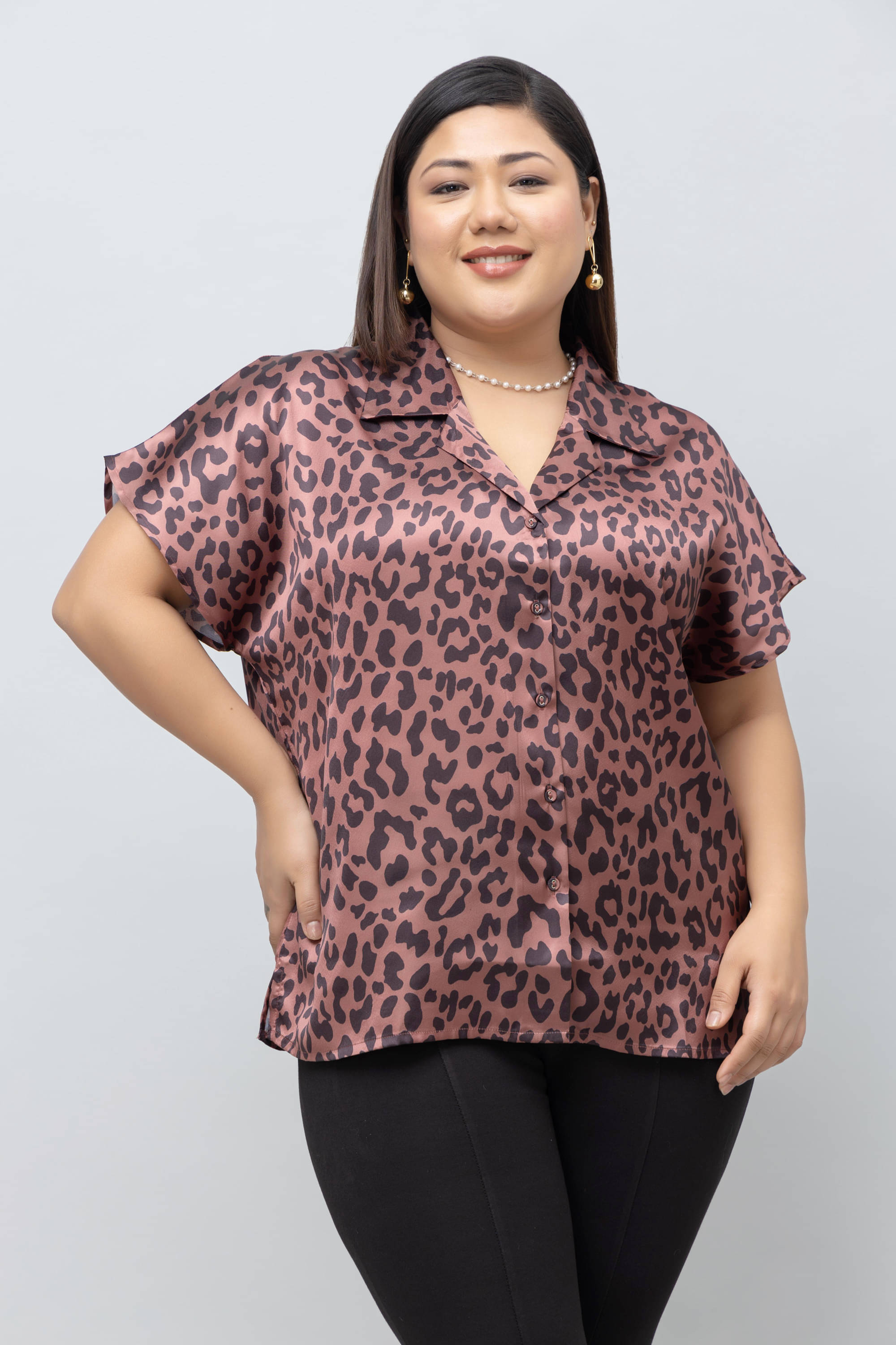     			Purys Women Printed Satin Shirt ( Brown )