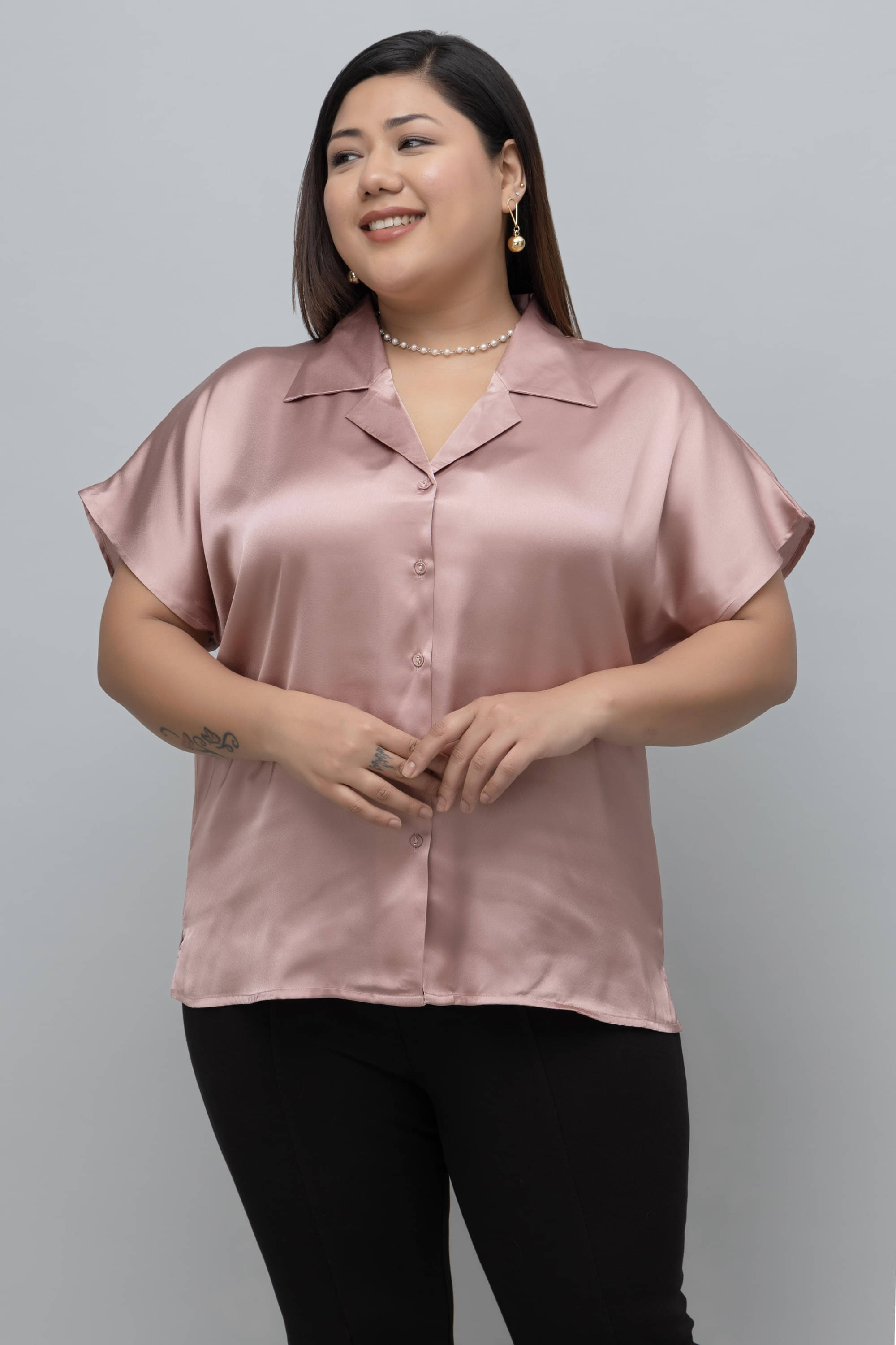     			Purys Women Solid Satin Shirt ( Pink )