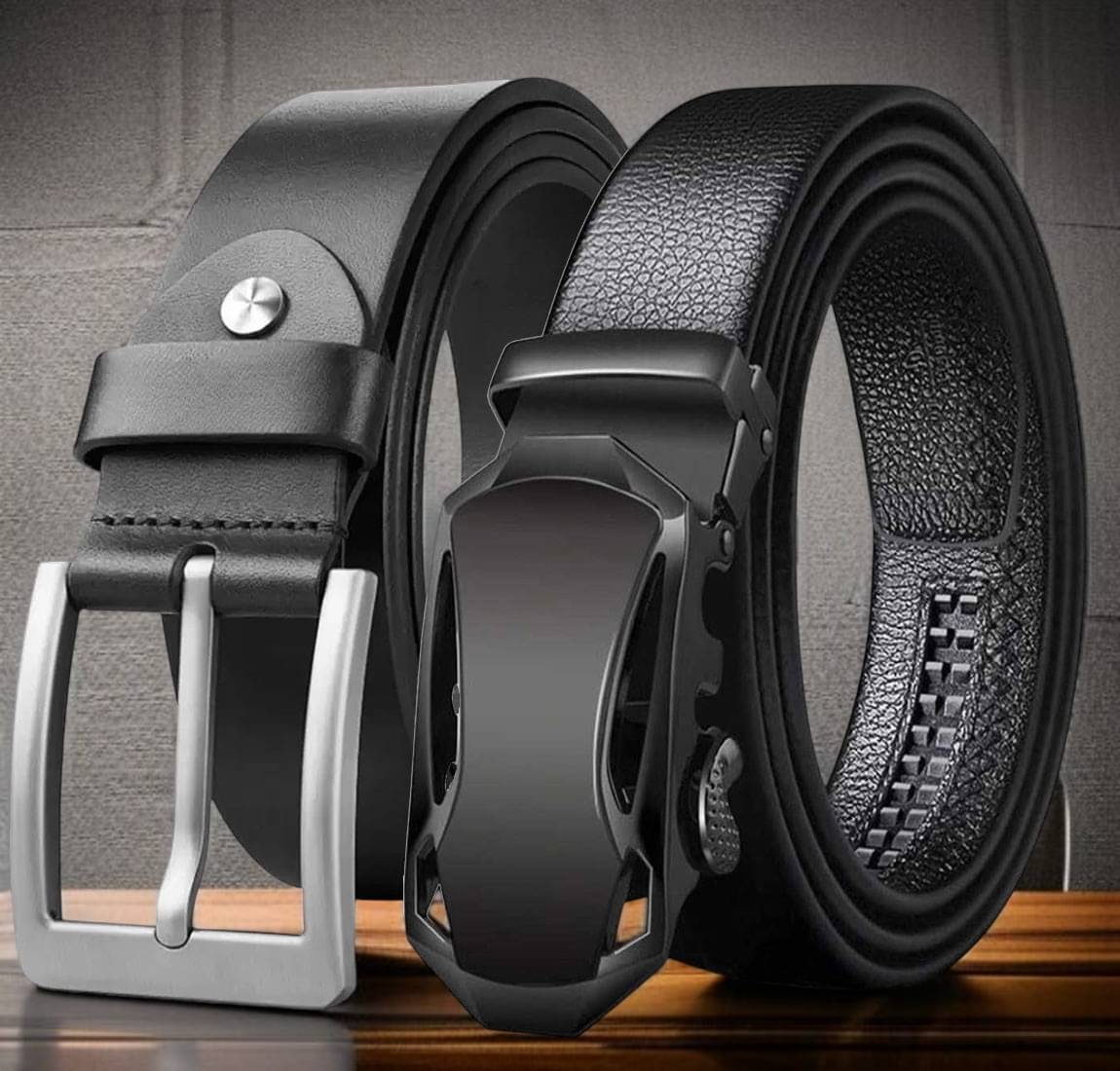     			SUNSHOPPING - Black Leather Men's Formal Belt ( Pack of 2 )