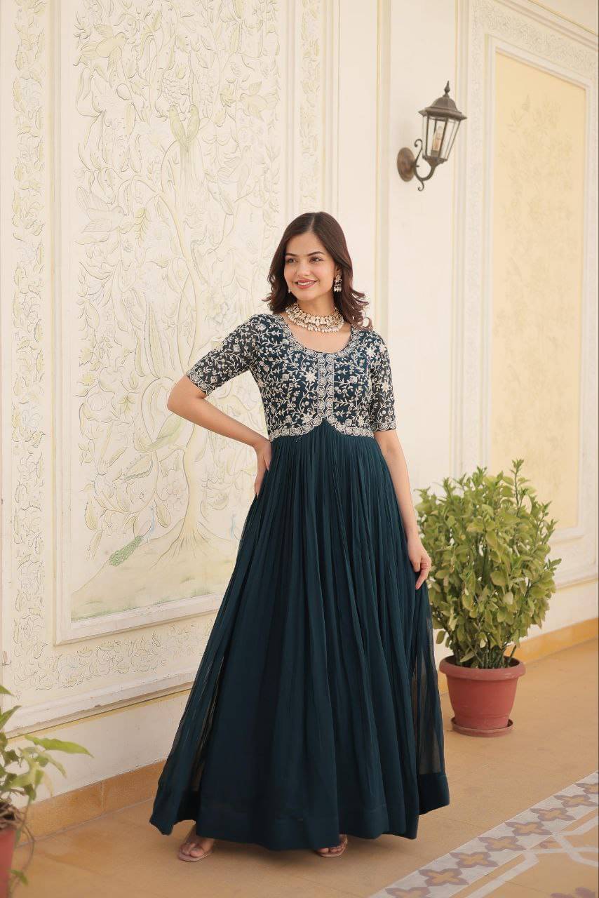     			keshav fashion Women Georgette Flared Stitched Ethnic Gown ( Green )